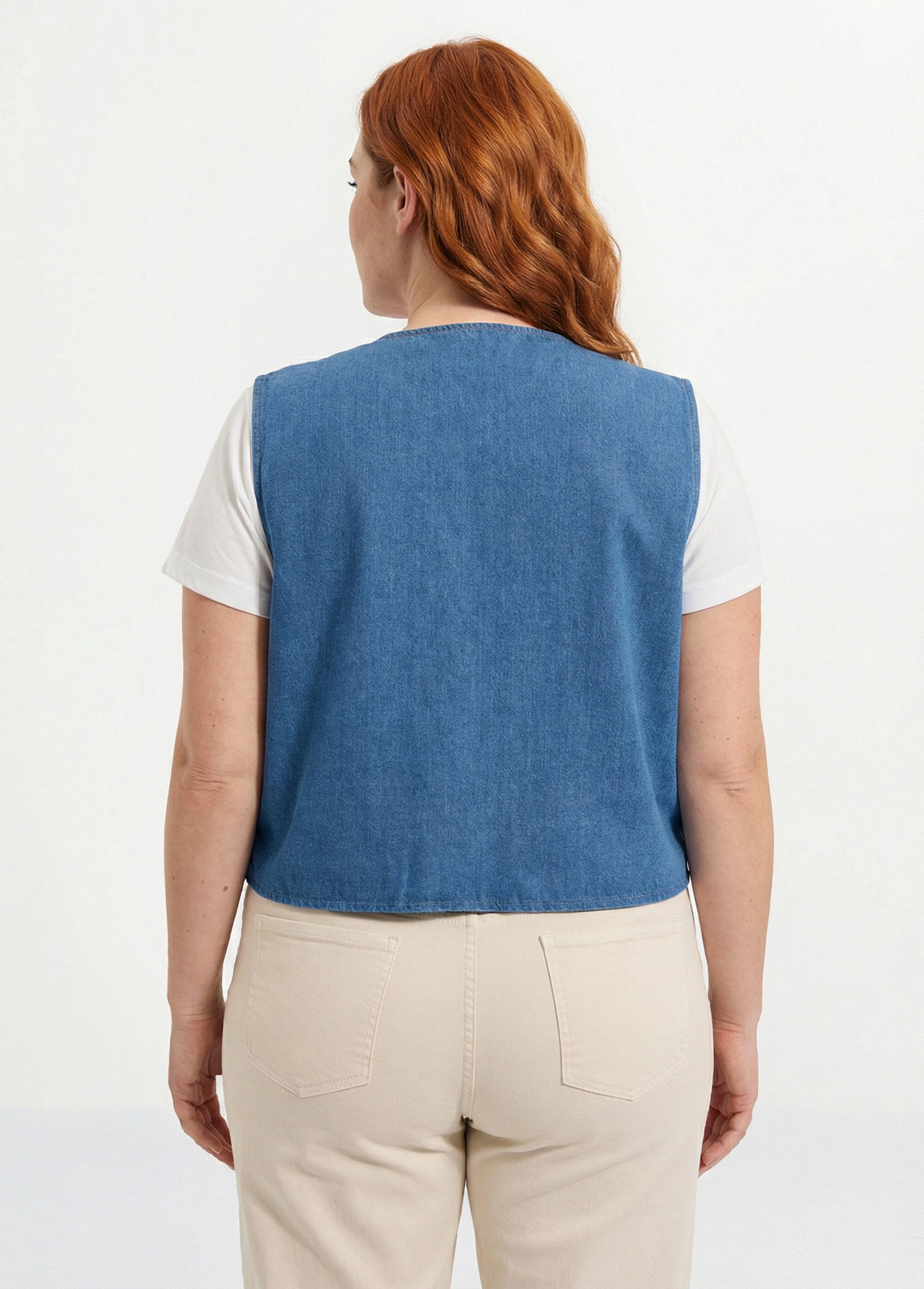 Gilet sans manches denim avec broderies Femme Grande Taille Bleu MA-M835-2139 DO1