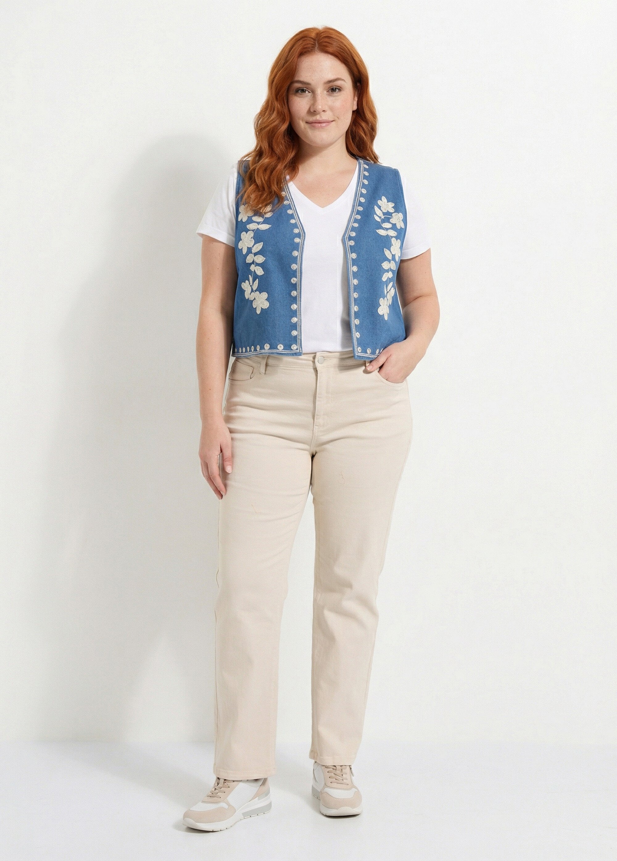 Gilet sans manches denim avec broderies Femme Grande Taille Bleu MA-M835-2139 SF1