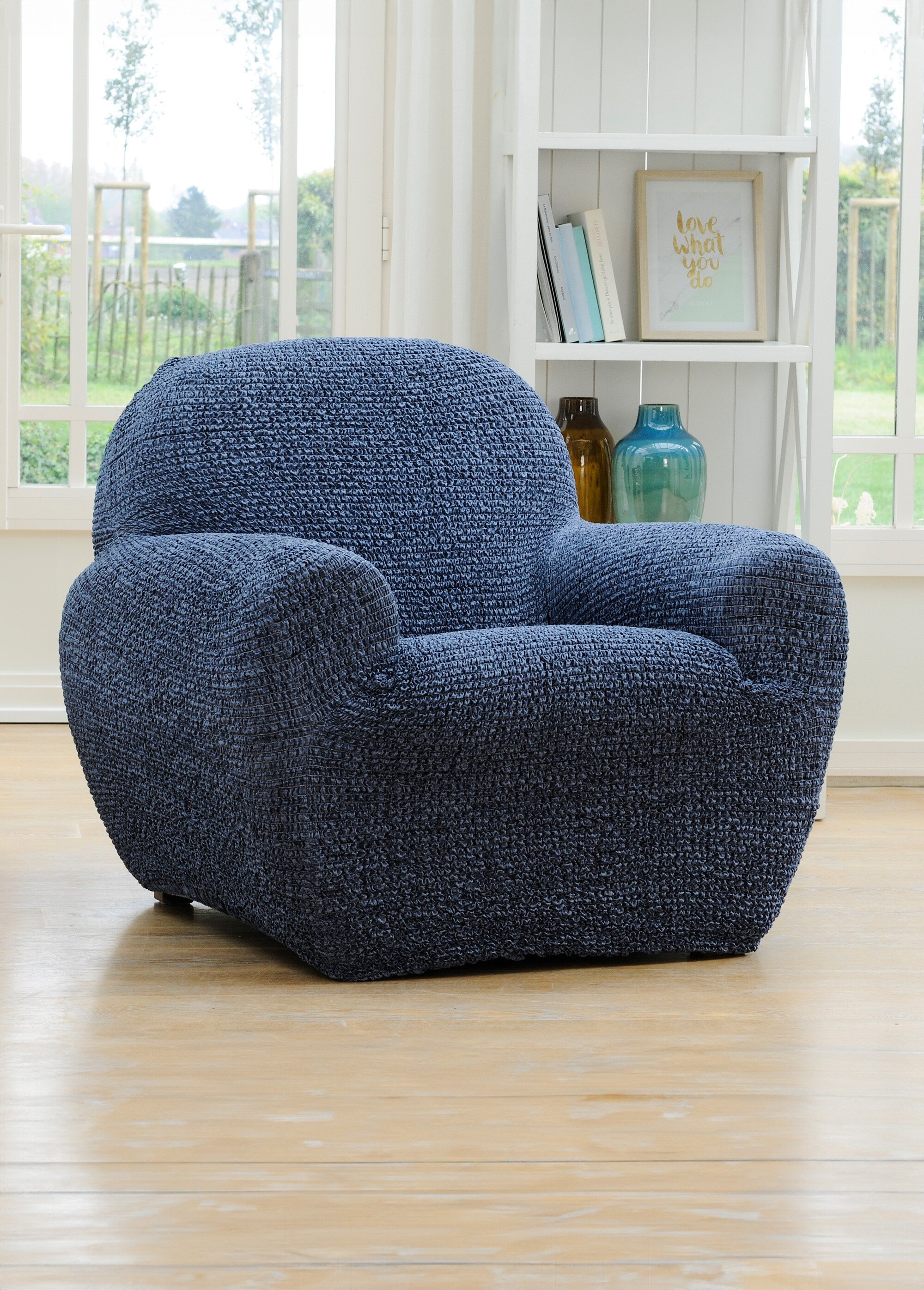 Housse microfibre pour fauteuil ou canapé Bleu RAFIA FA1