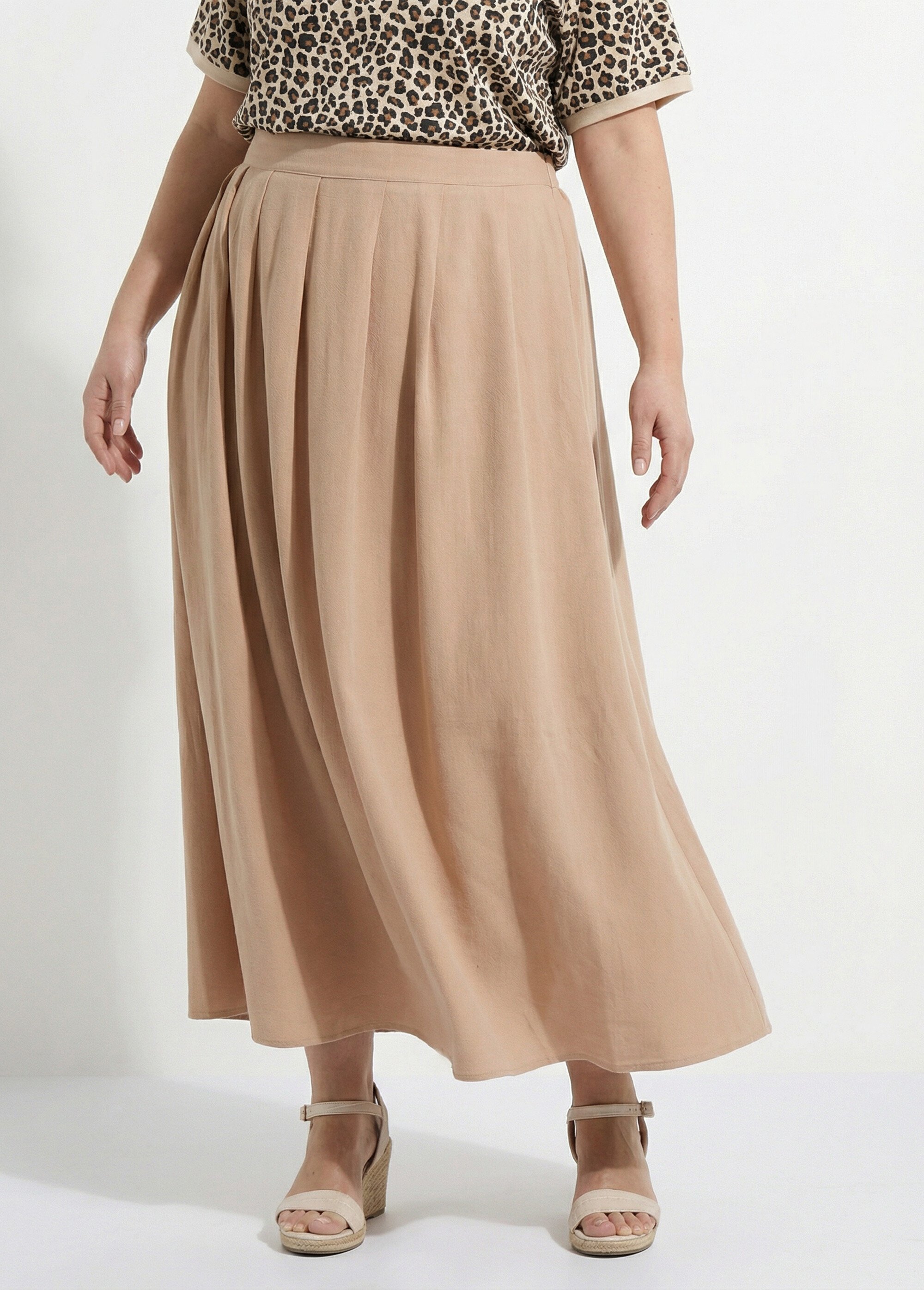 Jupe longue en lin, entretien facile Femme Grande Taille Beige MA-M927-2289 FA1