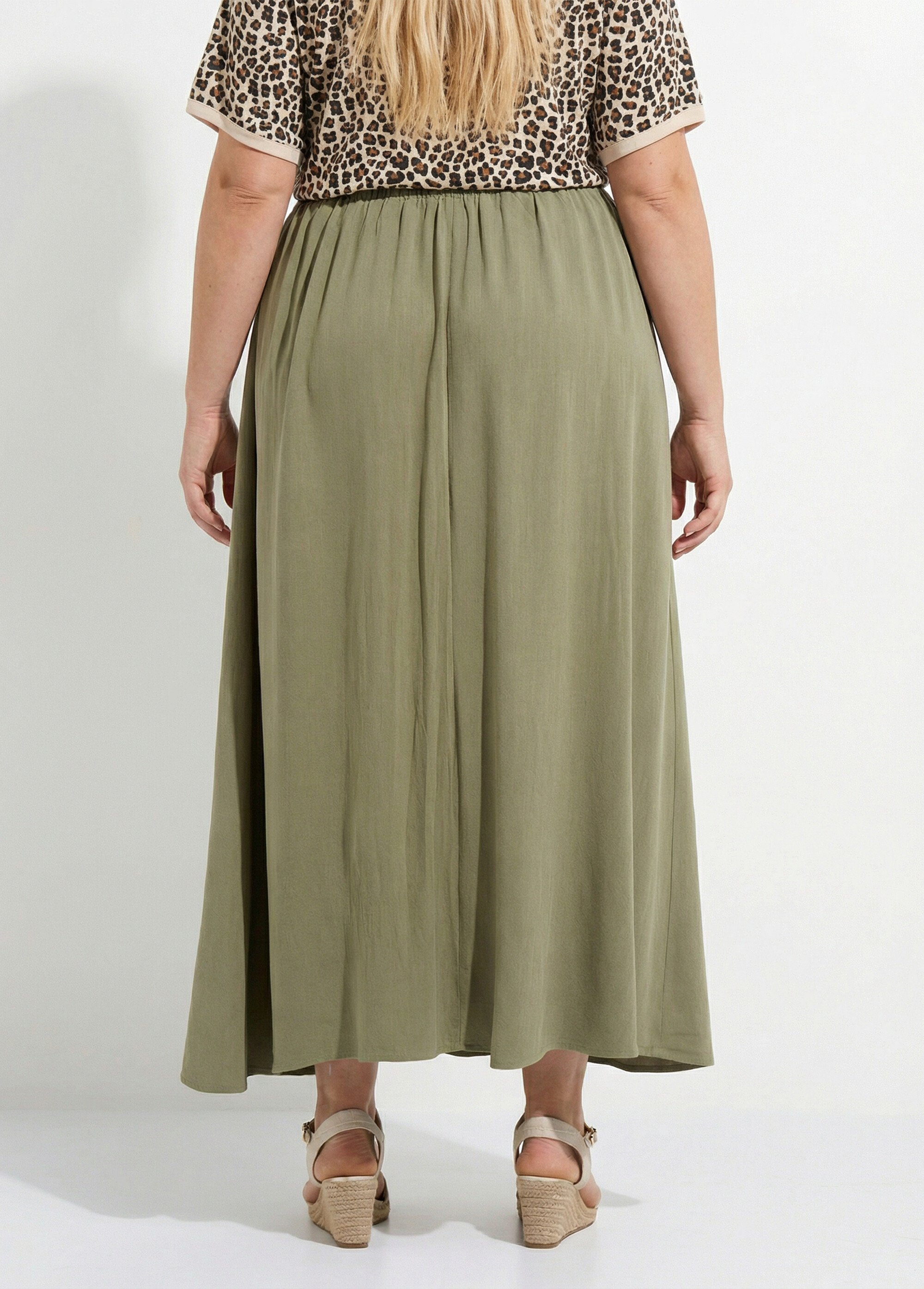 Jupe longue en lin, entretien facile Femme Grande Taille Vert MA-M927-2289 DO1