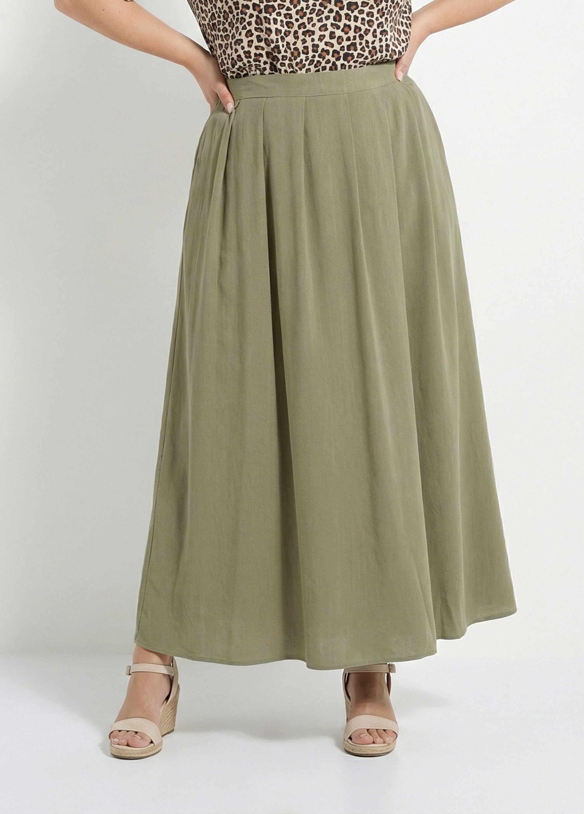 Jupe longue en lin, entretien facile Femme Grande Taille Vert MA-M927-2289 FA1