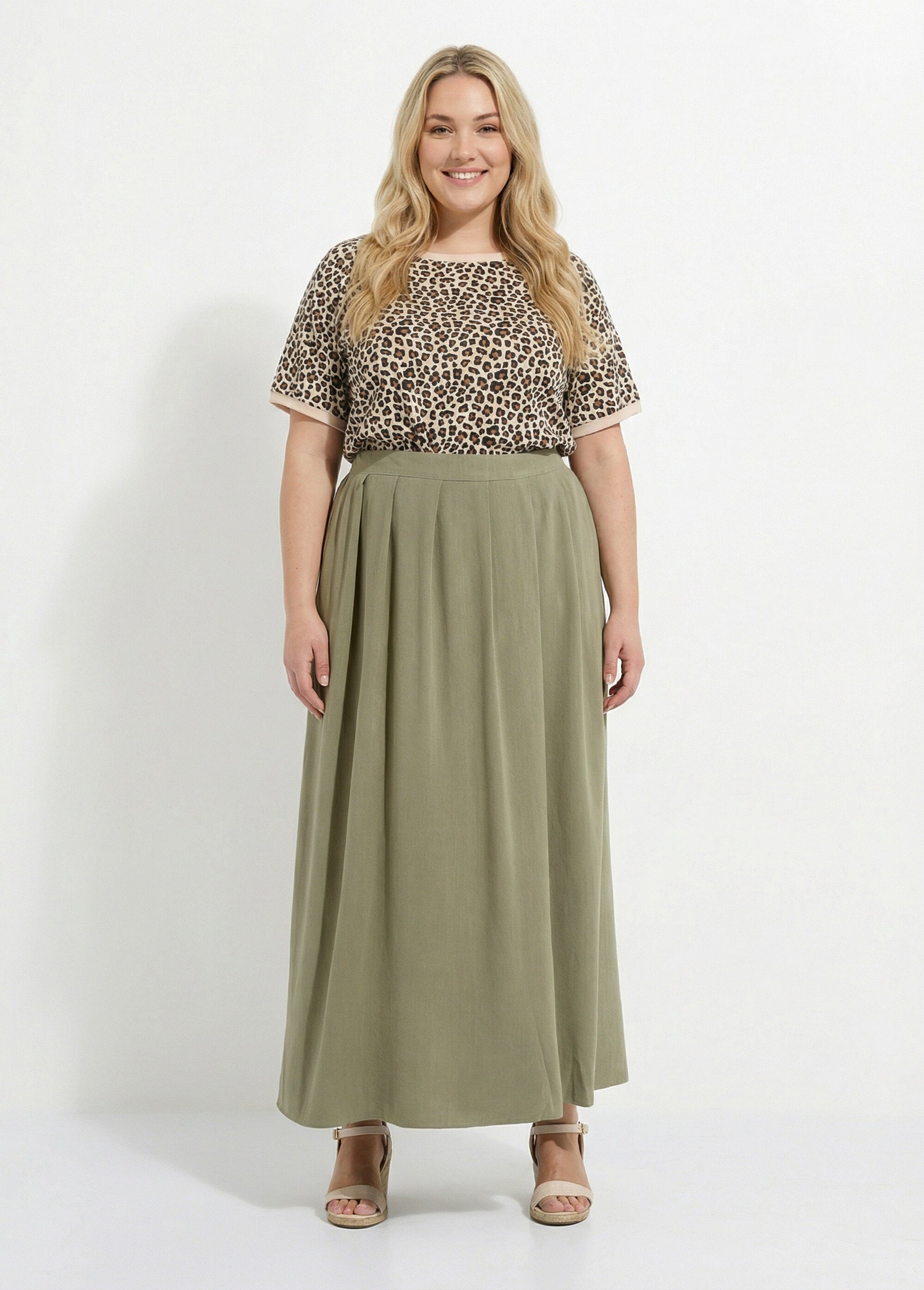 Jupe longue en lin, entretien facile Femme Grande Taille Vert MA-M927-2289 SF1