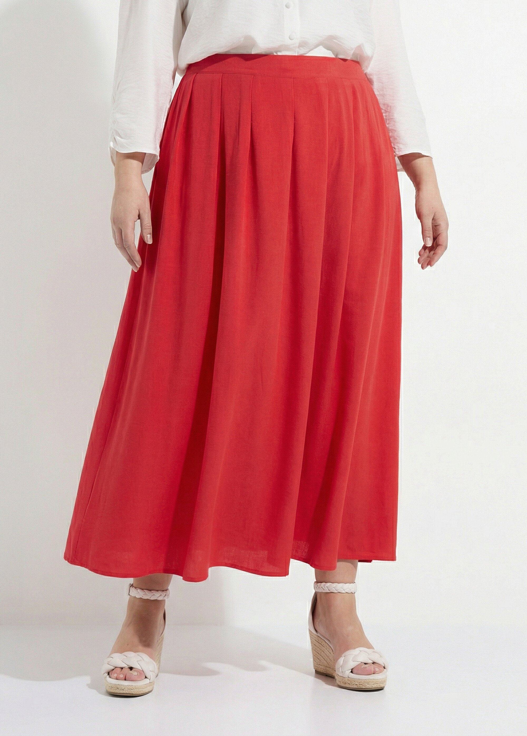 Jupe longue en lin, entretien facile Femme Grande Taille Rose MA-M927-2289 FA1