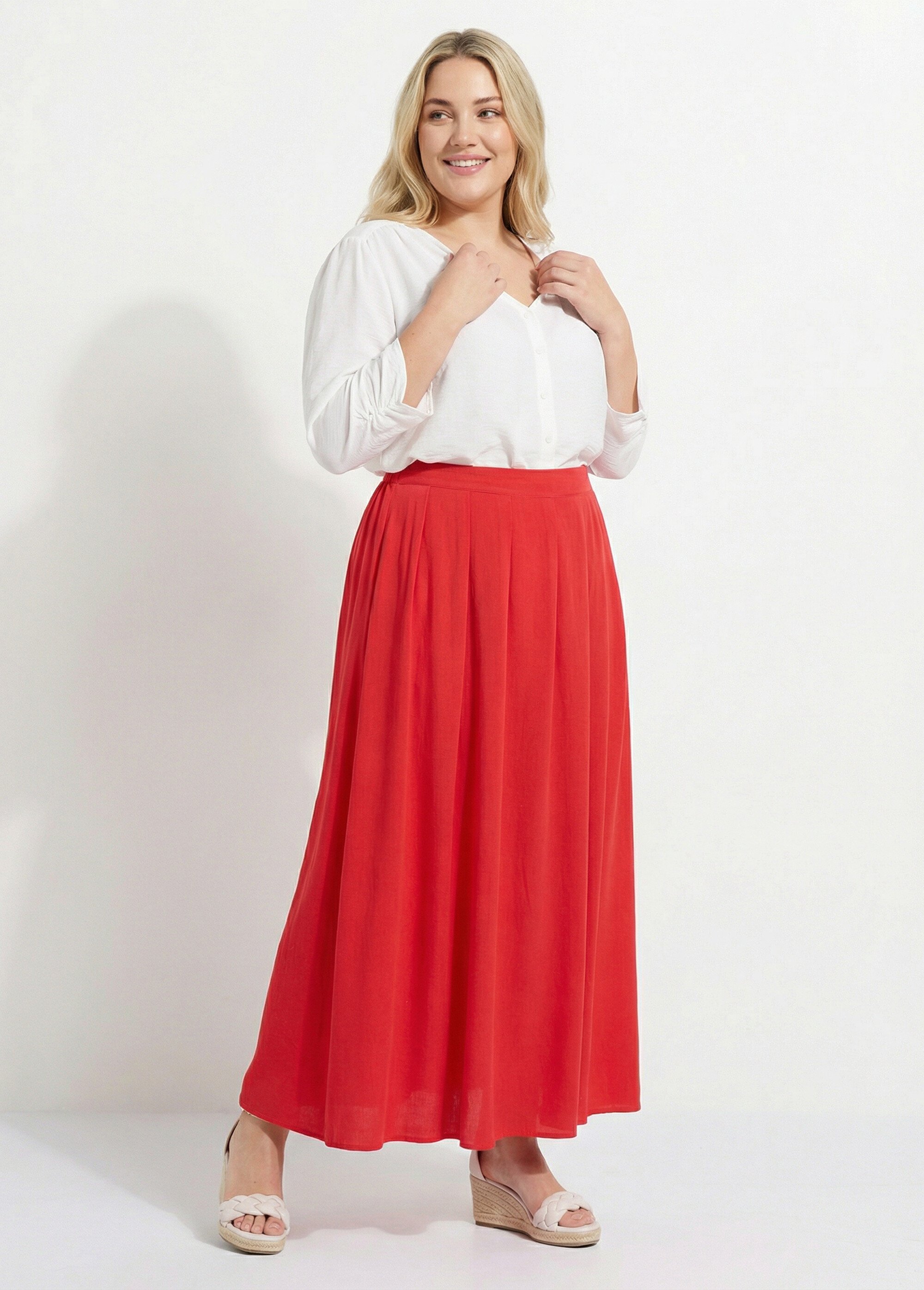 Jupe longue en lin, entretien facile Femme Grande Taille Rose MA-M927-2289 MV1