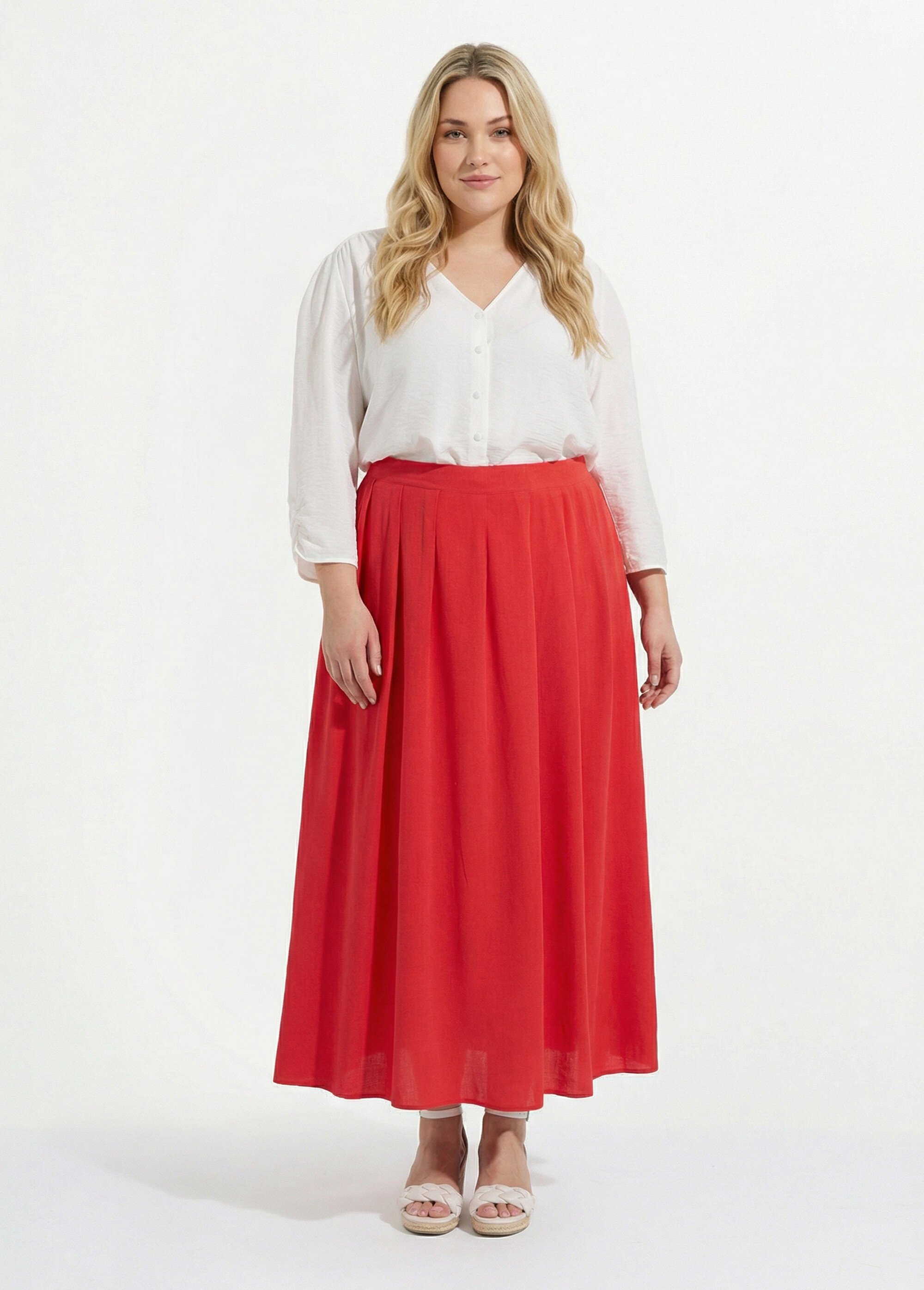 Jupe longue en lin, entretien facile Femme Grande Taille Rose MA-M927-2289 SF1