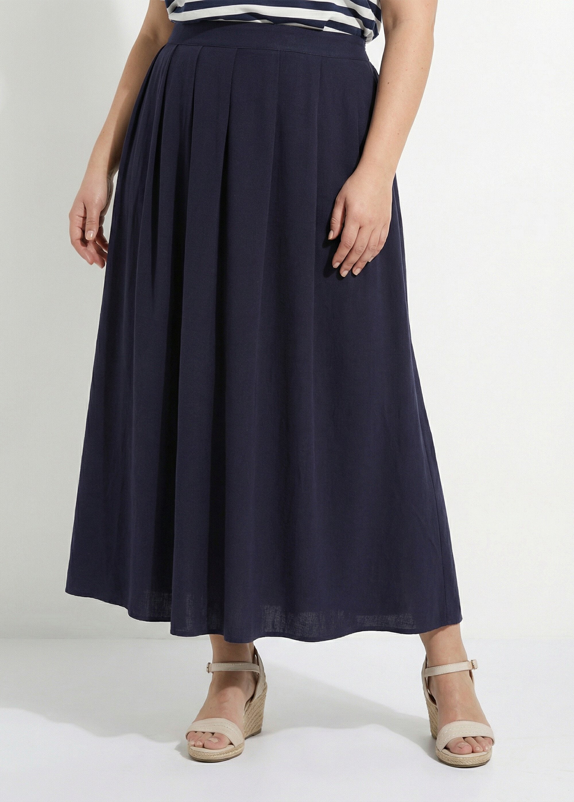 Jupe longue en lin, entretien facile Femme Grande Taille Bleu MA-M927-2289 FA1