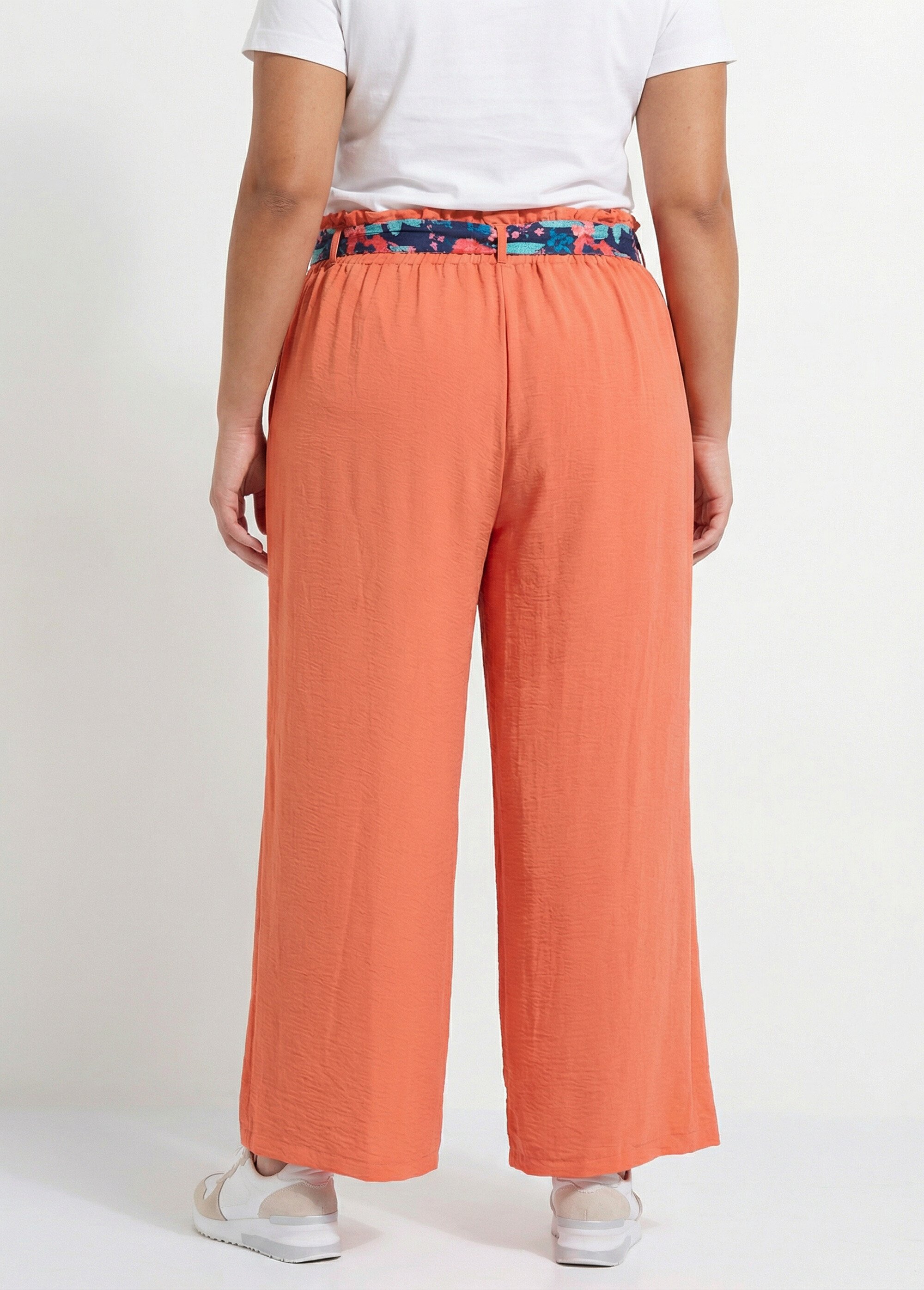 Pantalon taille haute ceinture foulard Femme Grande Taille Rose MA-718-123 DO1