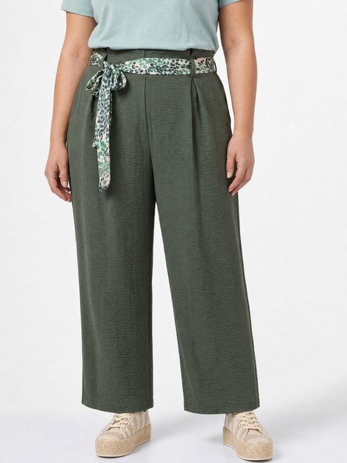 Pantalon taille haute ceinture foulard Femme Grande Taille Vert MA-718-123 FA1