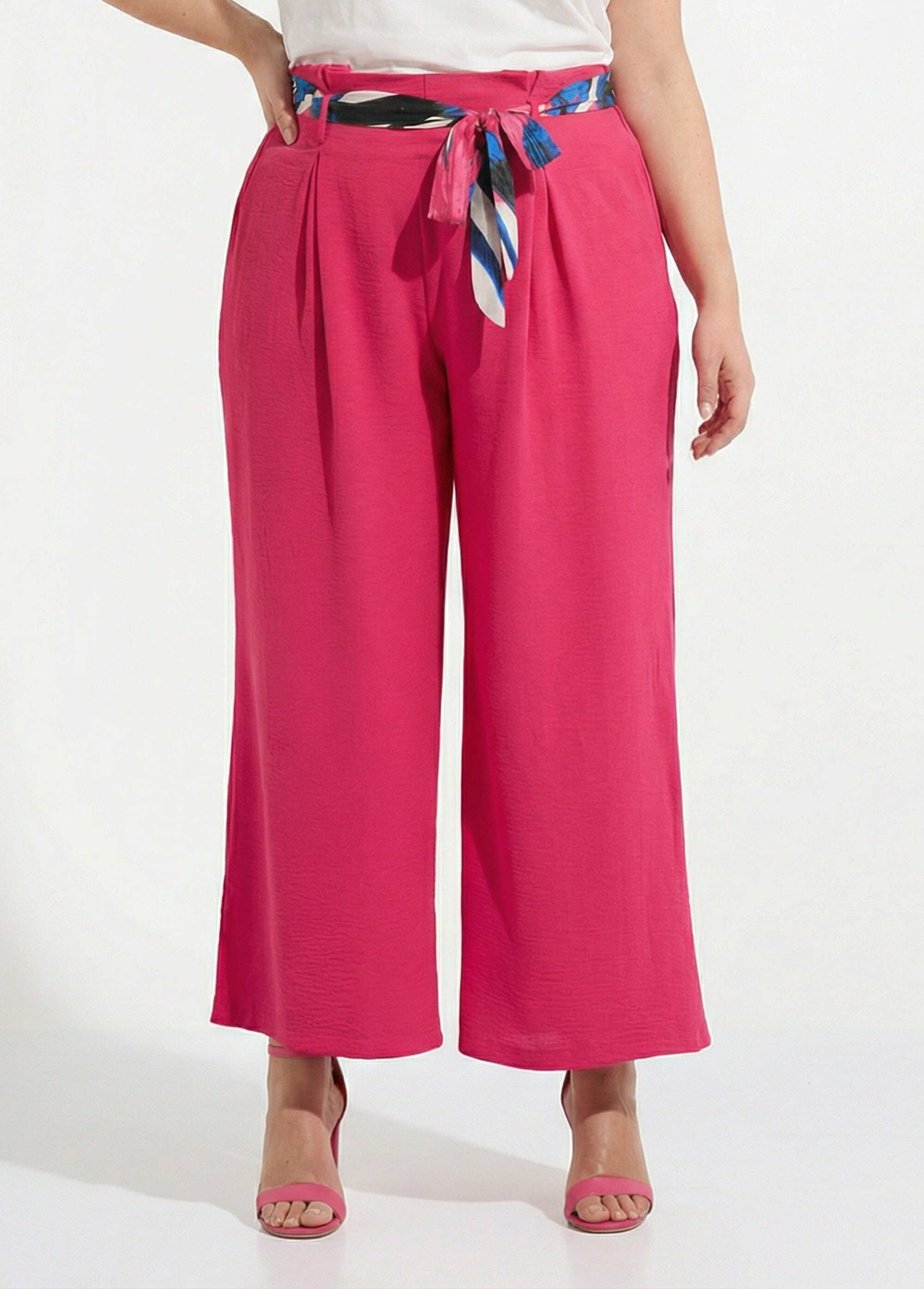 Pantalon taille haute ceinture foulard