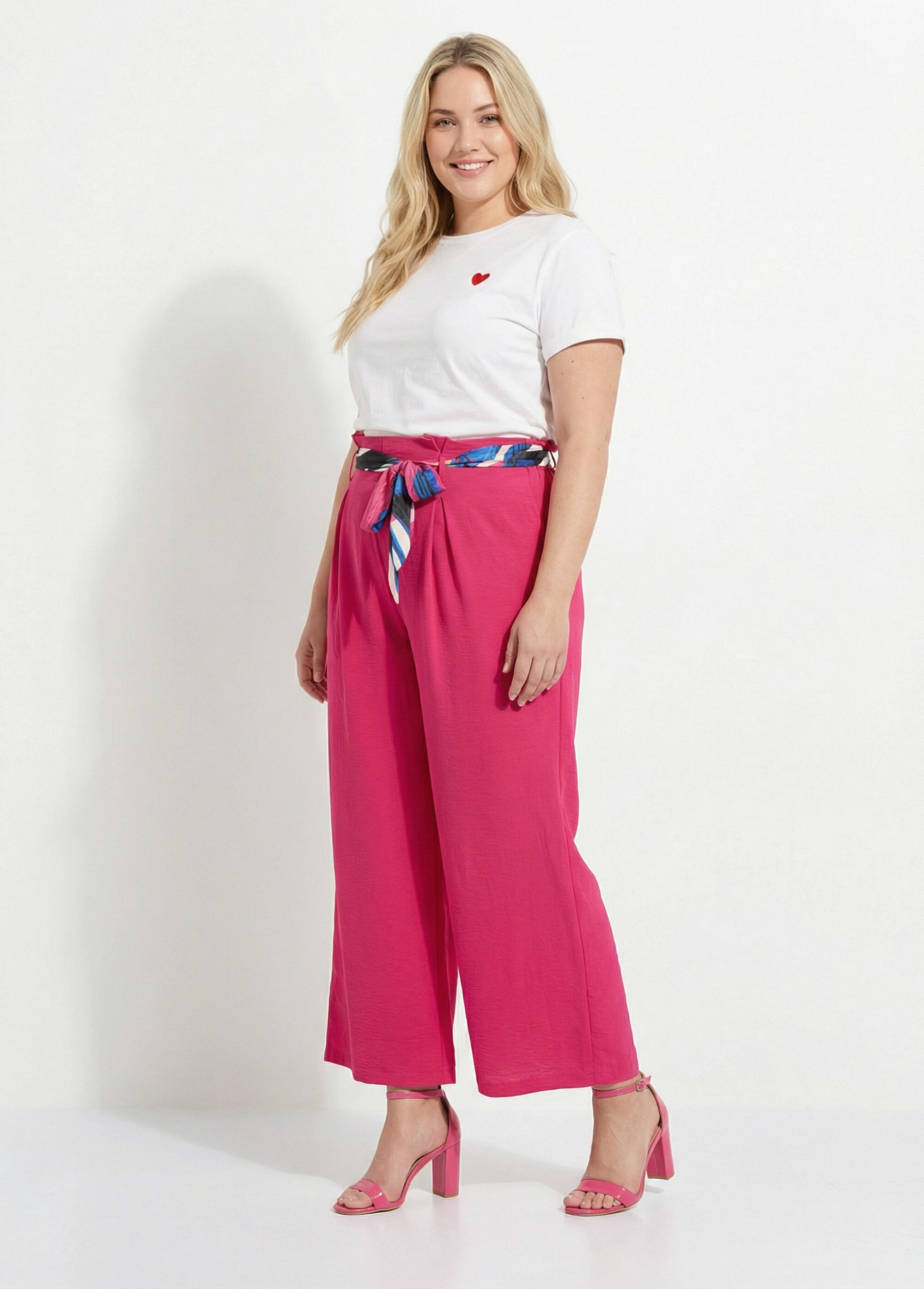 Pantalon taille haute ceinture foulard Femme Grande Taille Rose MA-718-123 SI1