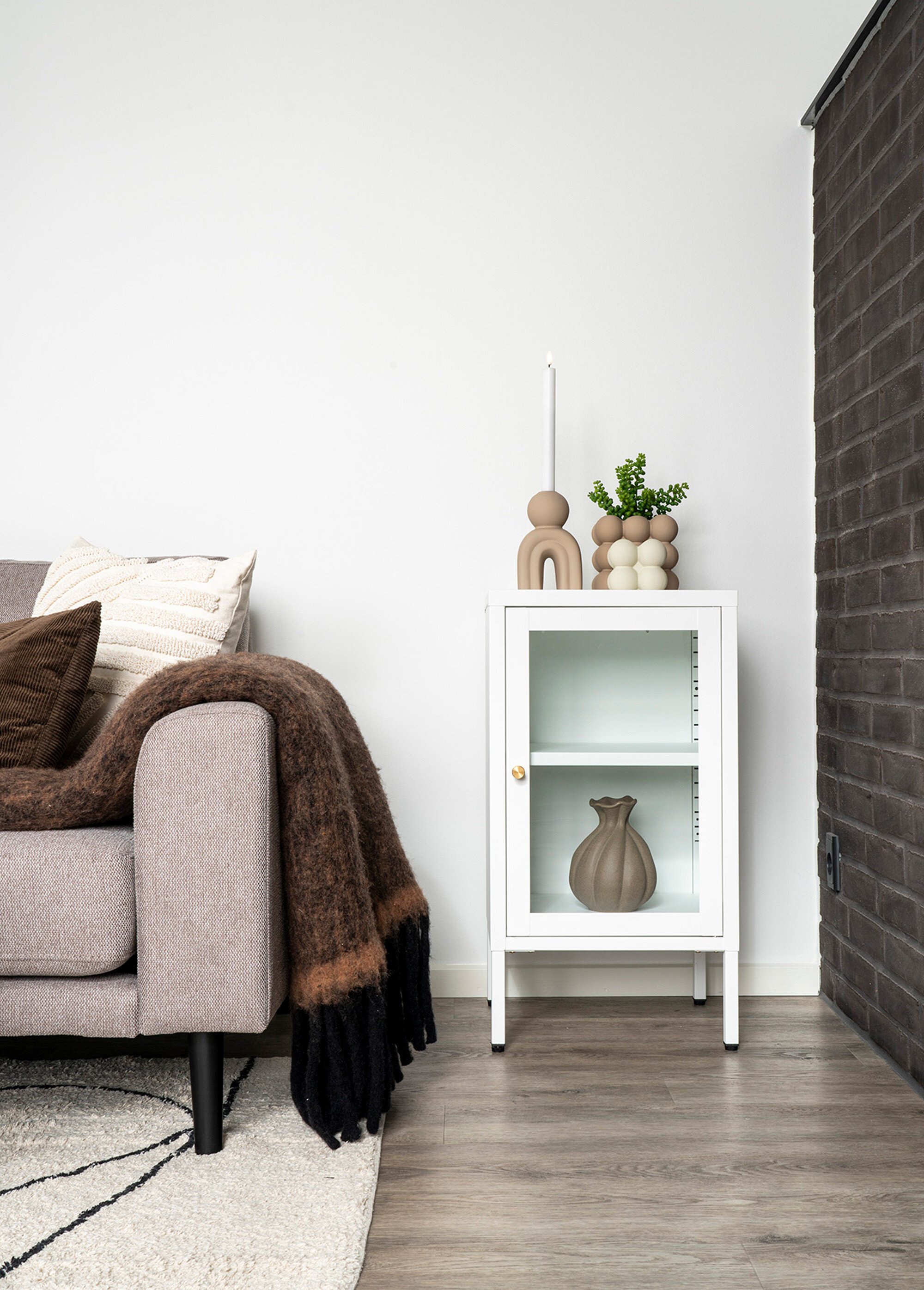 Petit meuble clair avec porte vitrée BLANC HN-3001047 SI1