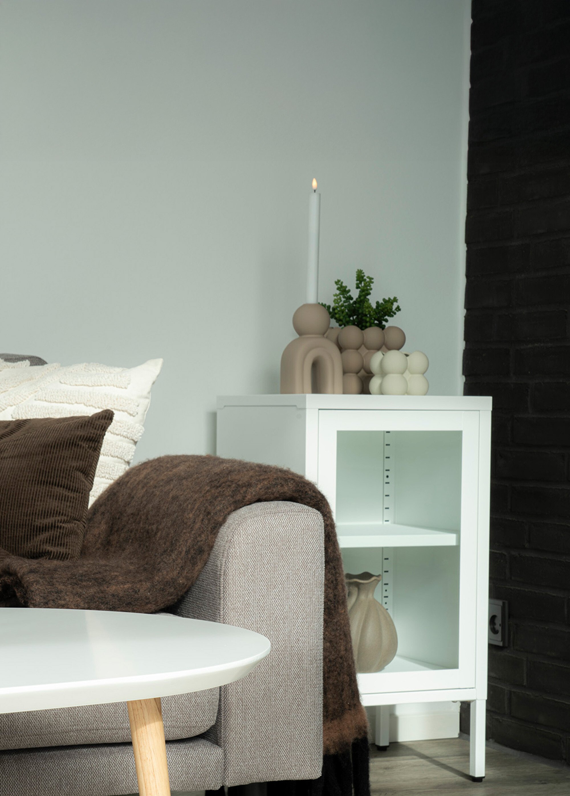 Petit meuble clair avec porte vitrée BLANC HN-3001047 SI2