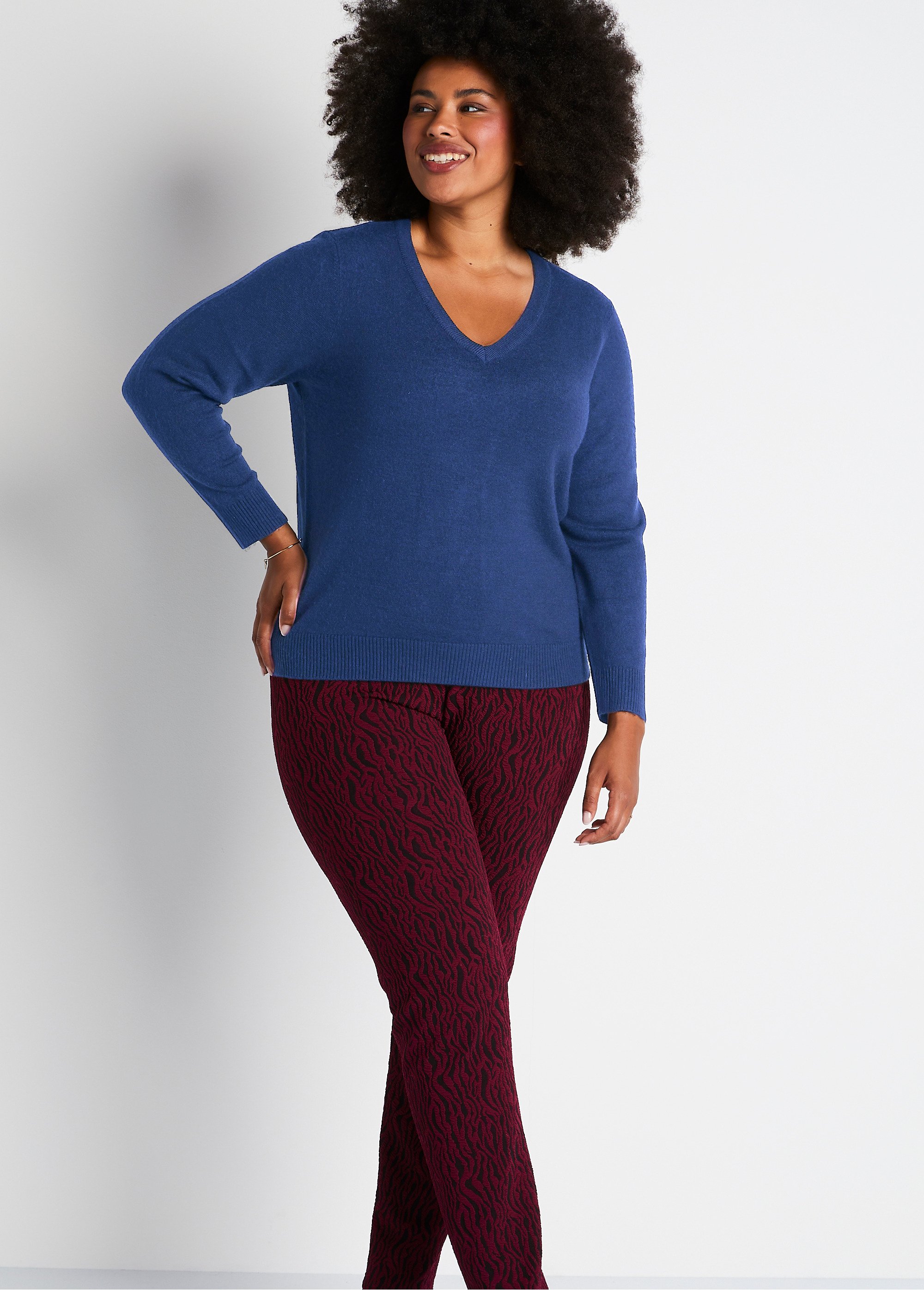 Pull doux col V manches longues Femme Grande Taille Bleu PARMELIE SF1