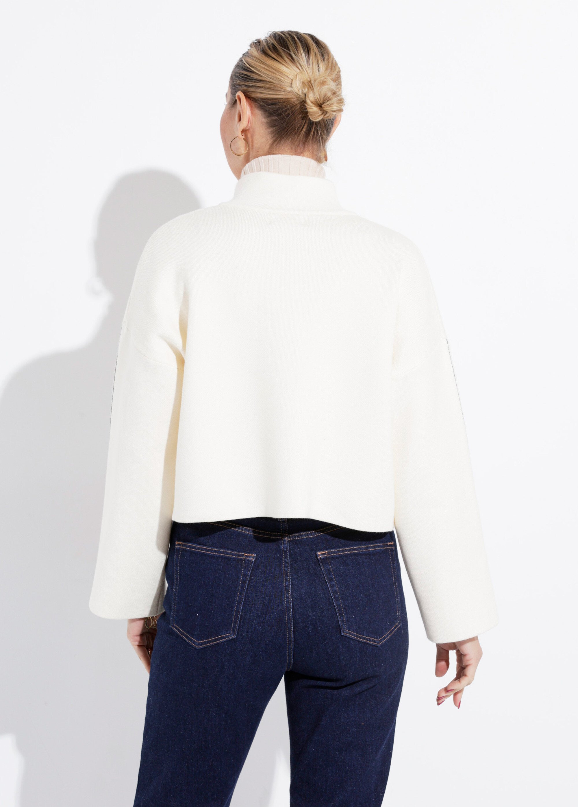 Pull court avec col montant zippé Femme Beige IA-AR898 DO1