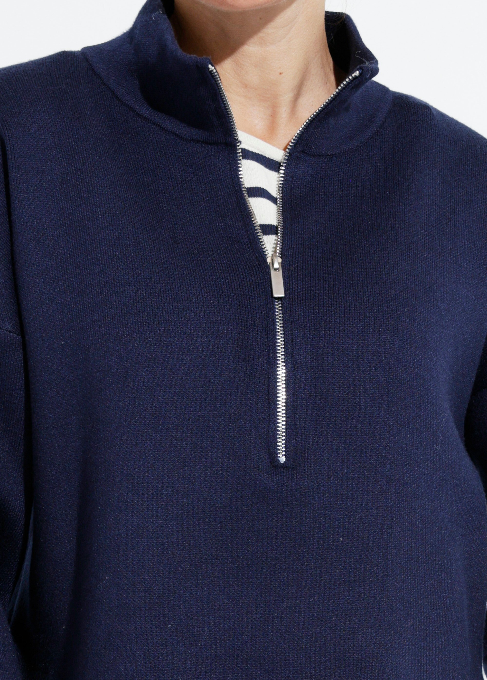 Pull court avec col montant zippé Femme Bleu IA-AR898 DE1