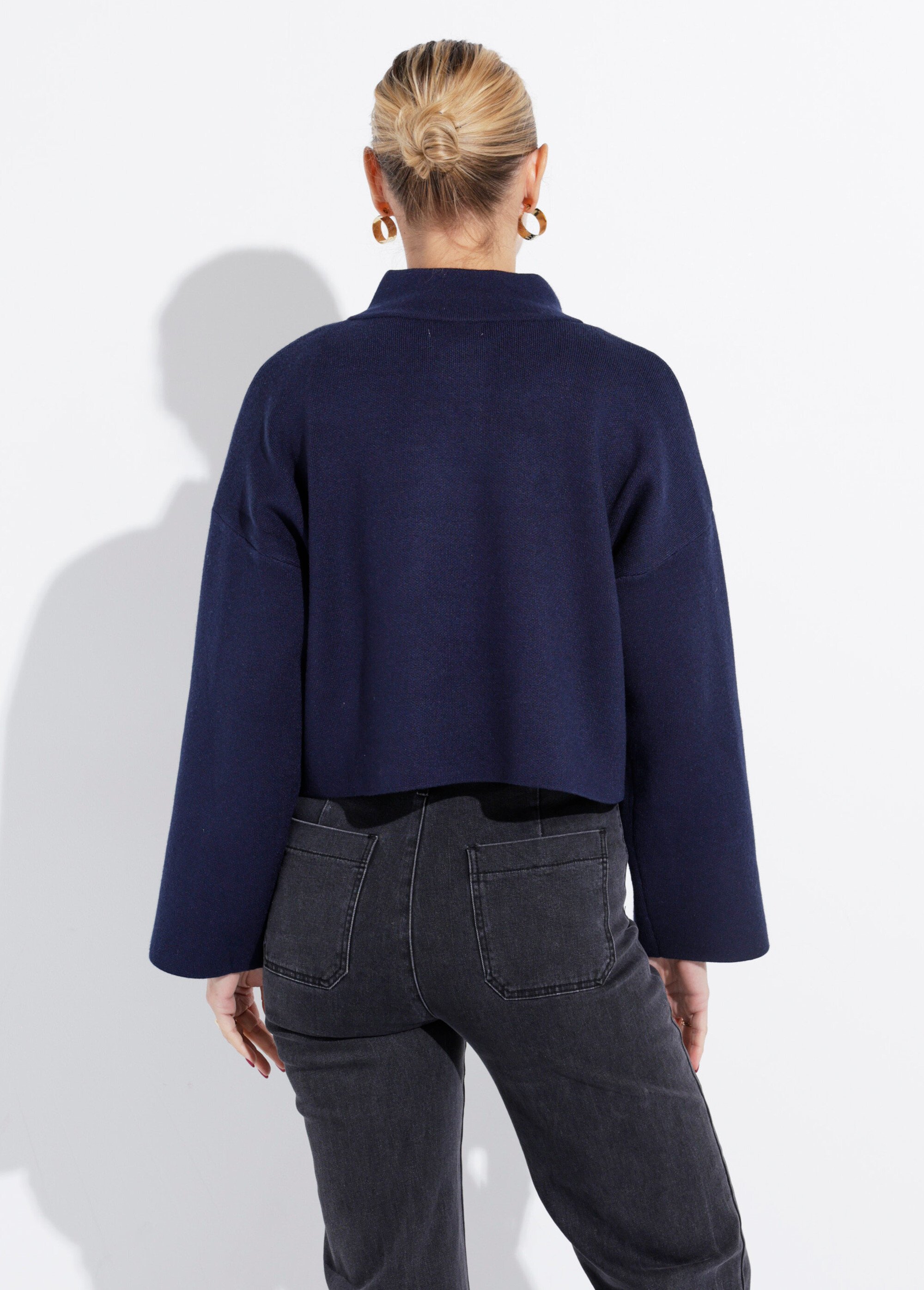 Pull court avec col montant zippé Femme Bleu IA-AR898 DO1