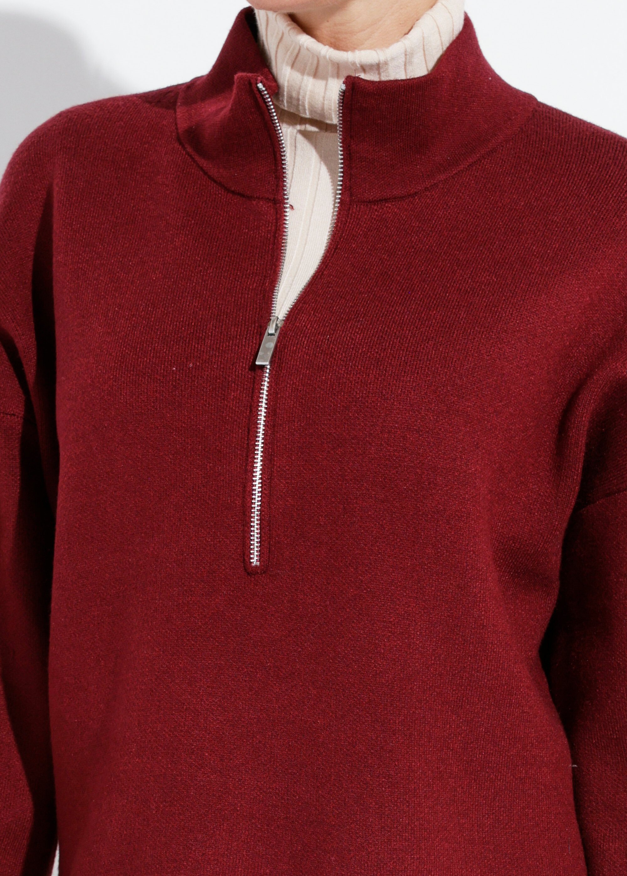 Pull court avec col montant zippé Femme Rouge IA-AR898 DE1