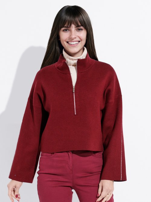 Pull court avec col montant zippé Femme Rouge IA-AR898 FA1