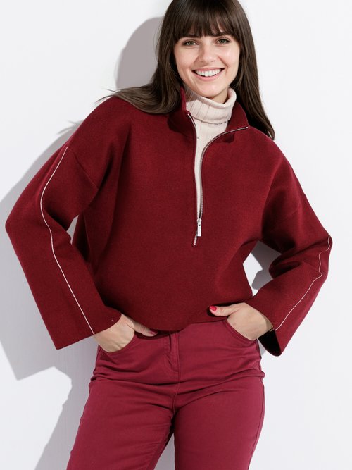 Pull court avec col montant zippé Femme Rouge IA-AR898 MV1