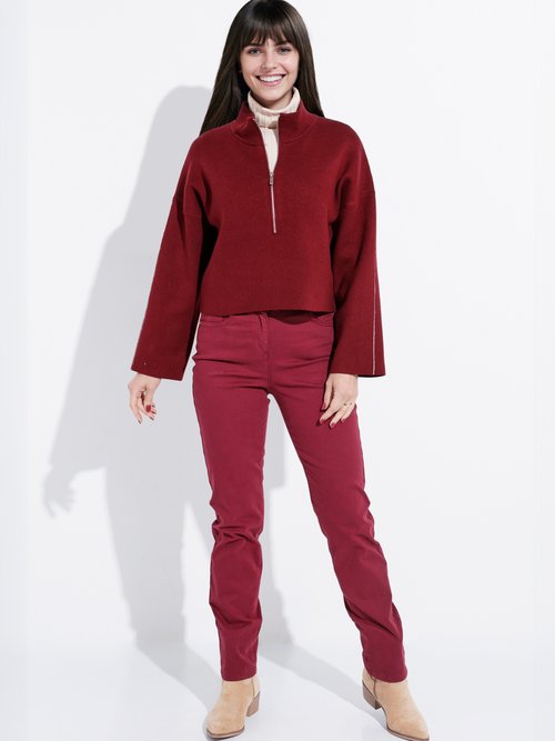 Pull court avec col montant zippé Femme Rouge IA-AR898 SF1