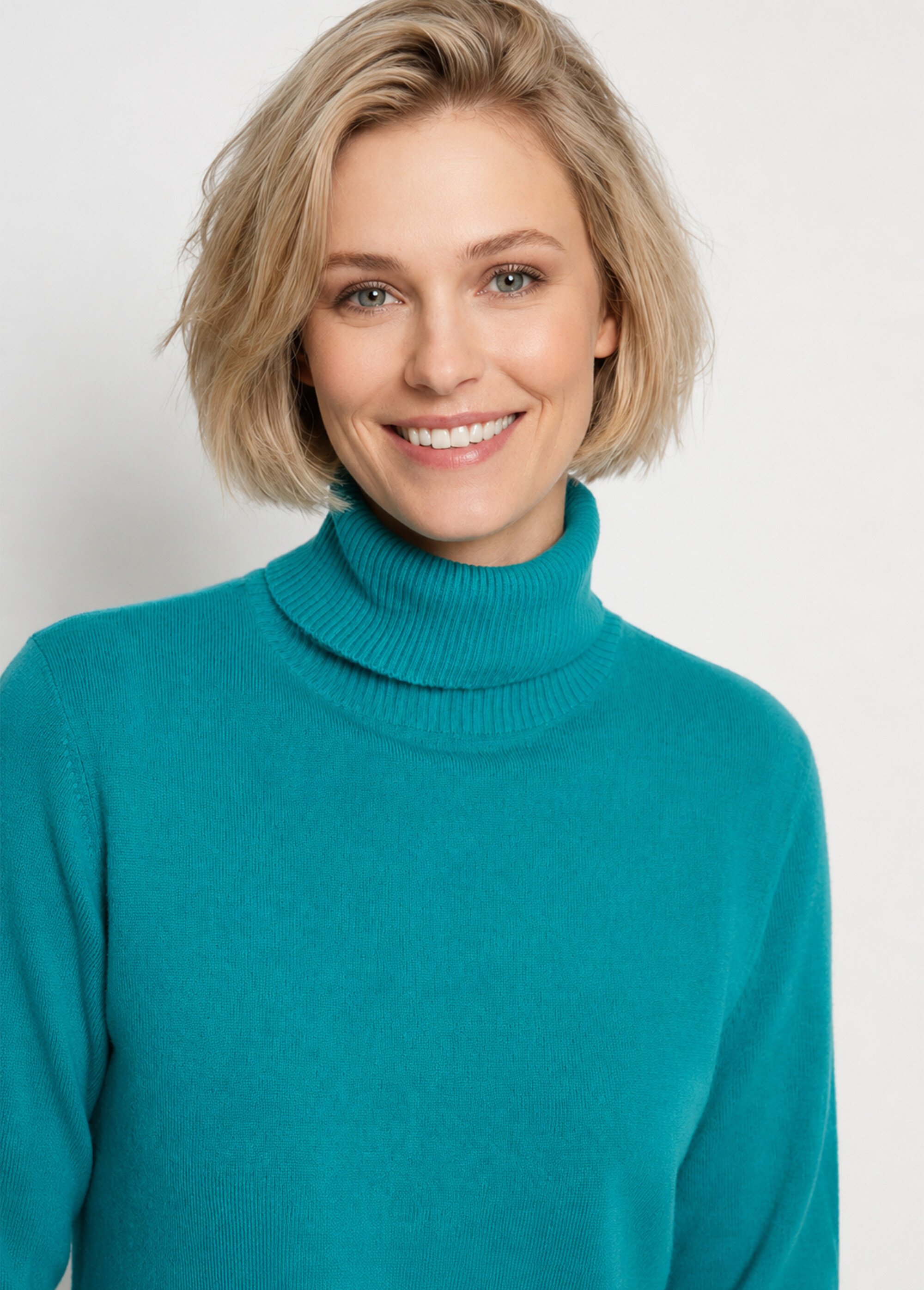 Pull doux col roulé manches longues Femme Vert PANTHEON DE1