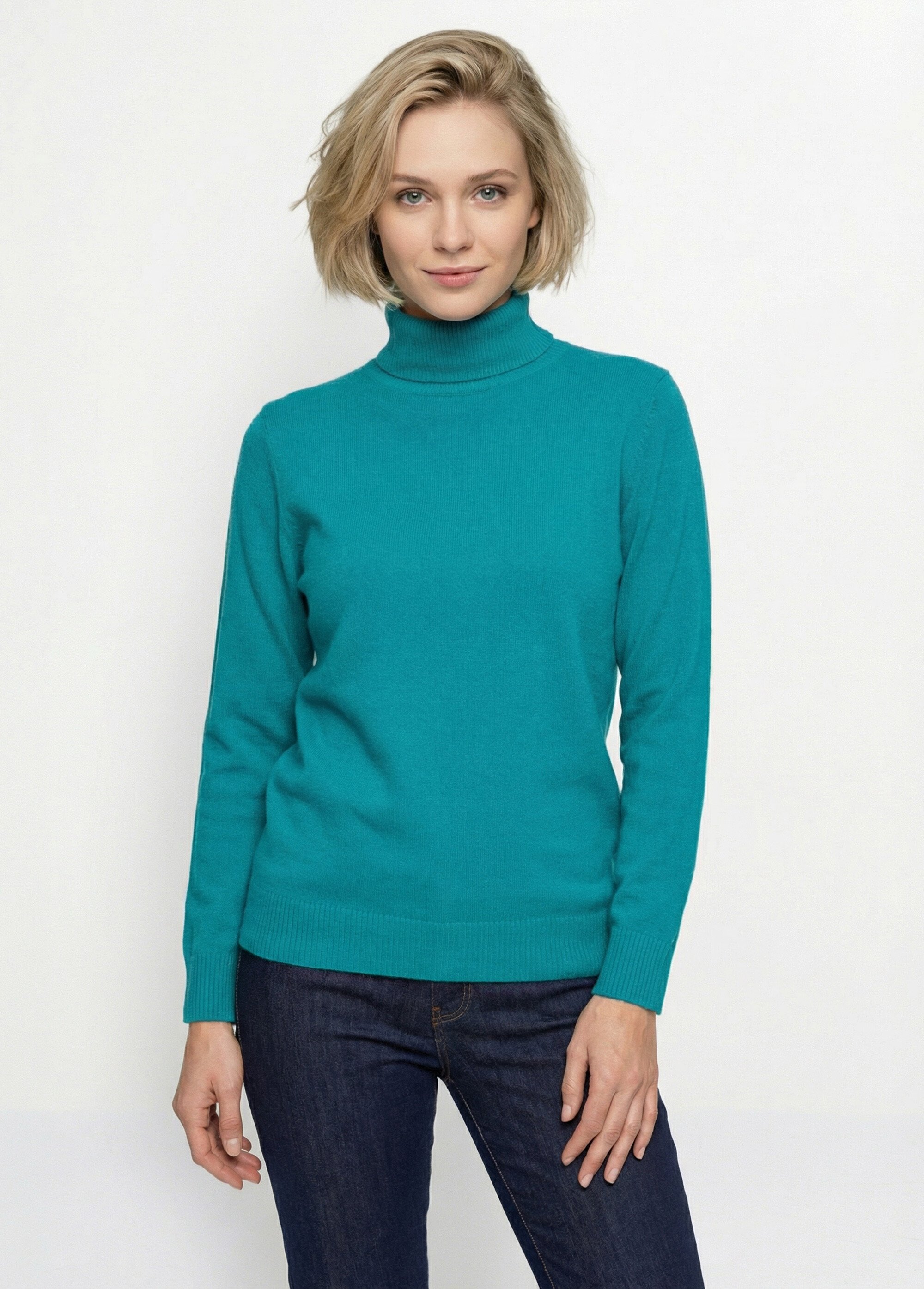 Pull doux col roulé manches longues Femme Vert PANTHEON FA1