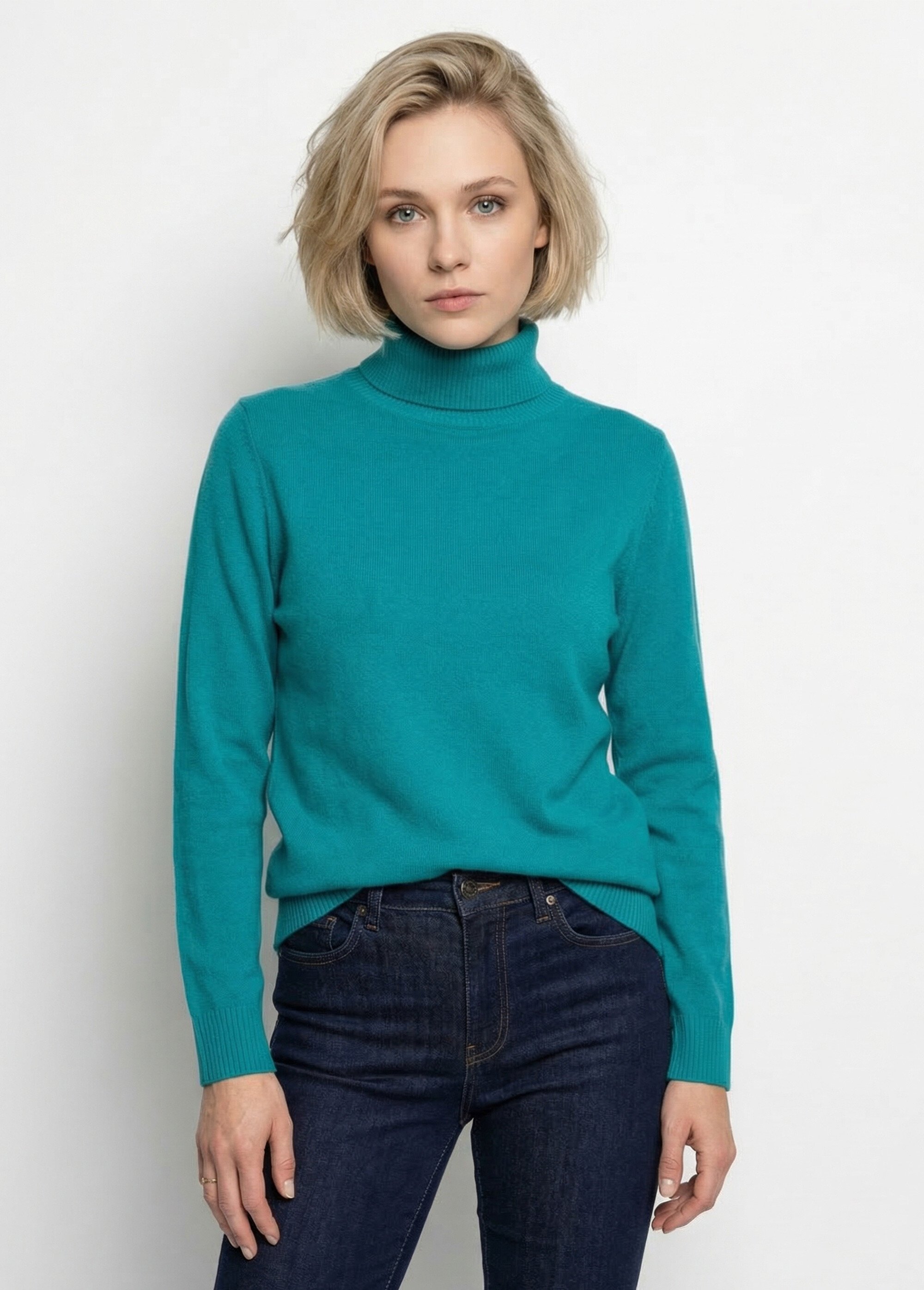 Pull doux col roulé manches longues Femme Vert PANTHEON FA2