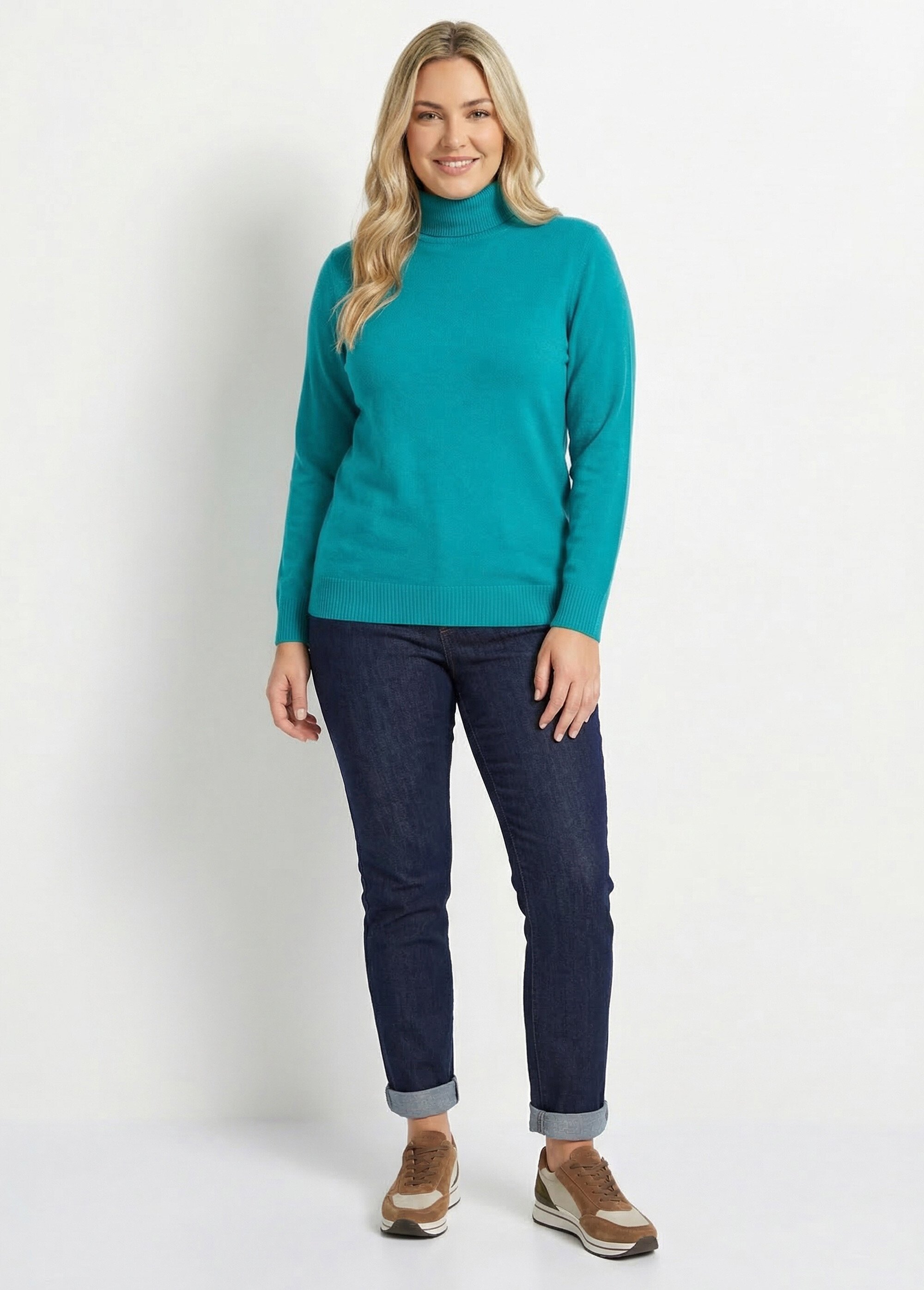 Pull doux col roulé manches longues Femme Grande Taille Vert PANTHEON SI1