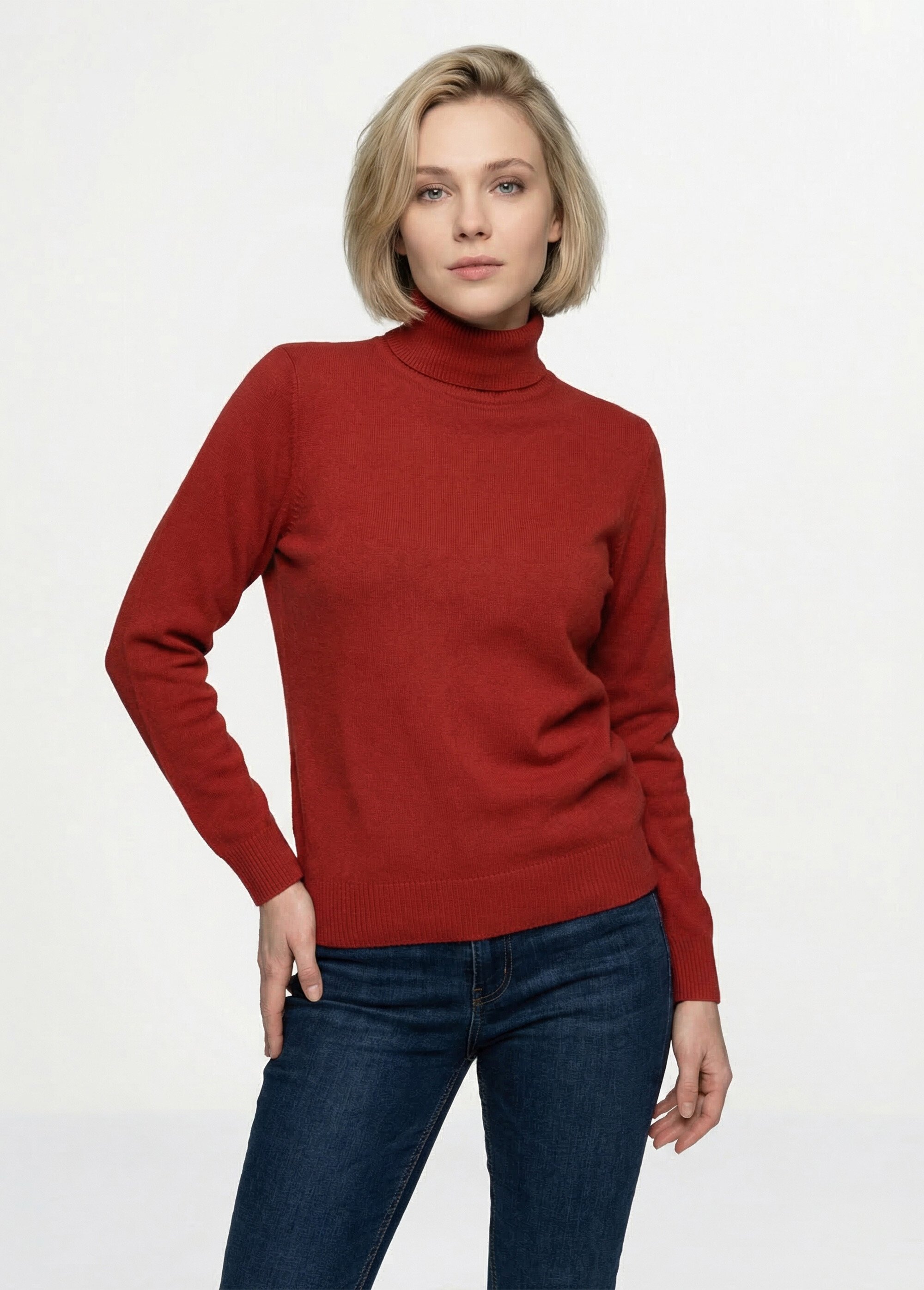 Pull doux col roulé manches longues Femme Rouge PANTHEON FA1
