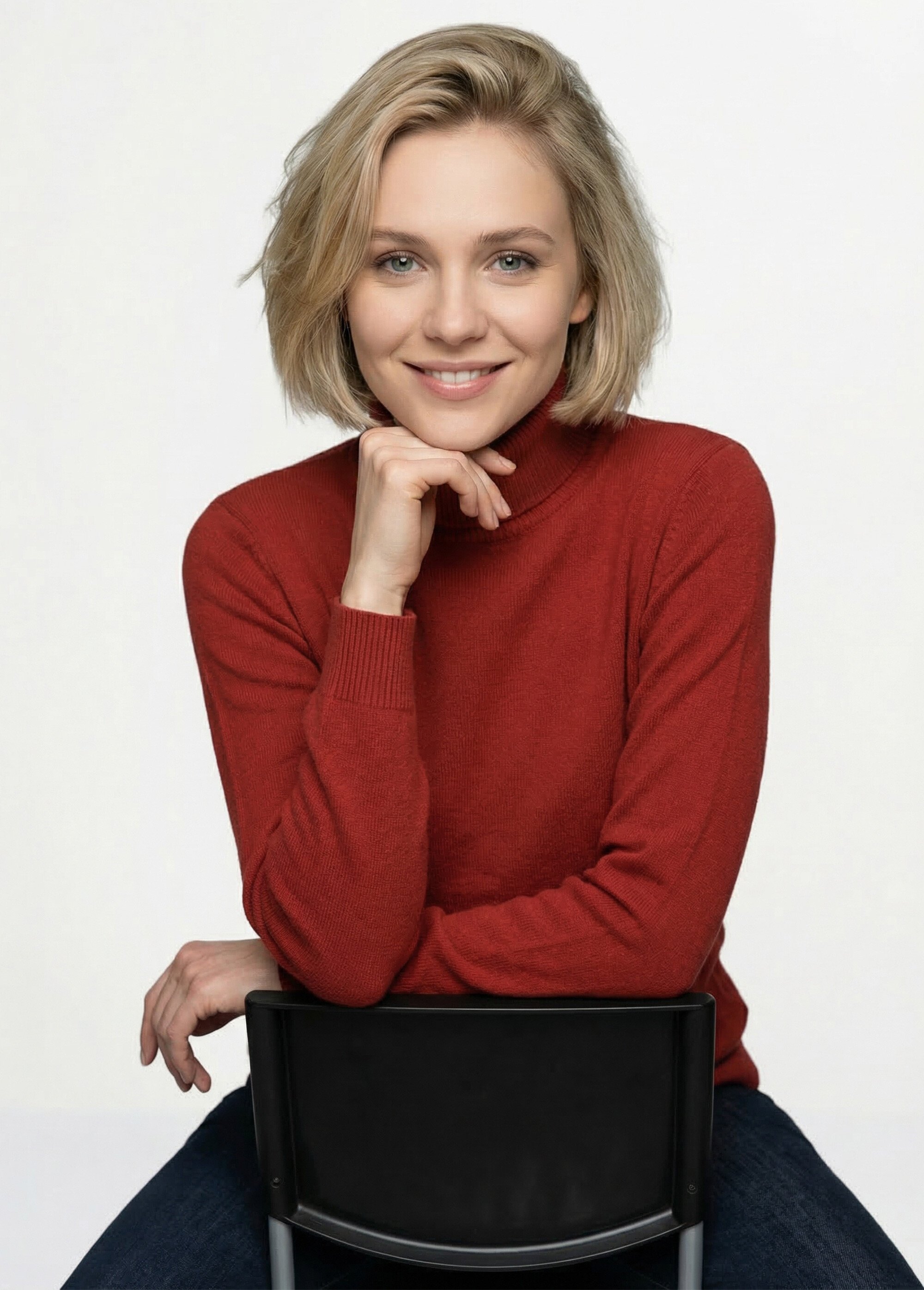 Pull doux col roulé manches longues Femme Rouge PANTHEON MV1