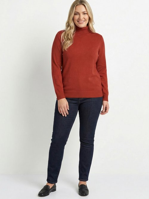 Pull doux col roulé manches longues Femme Grande Taille Rouge PANTHEON SI1