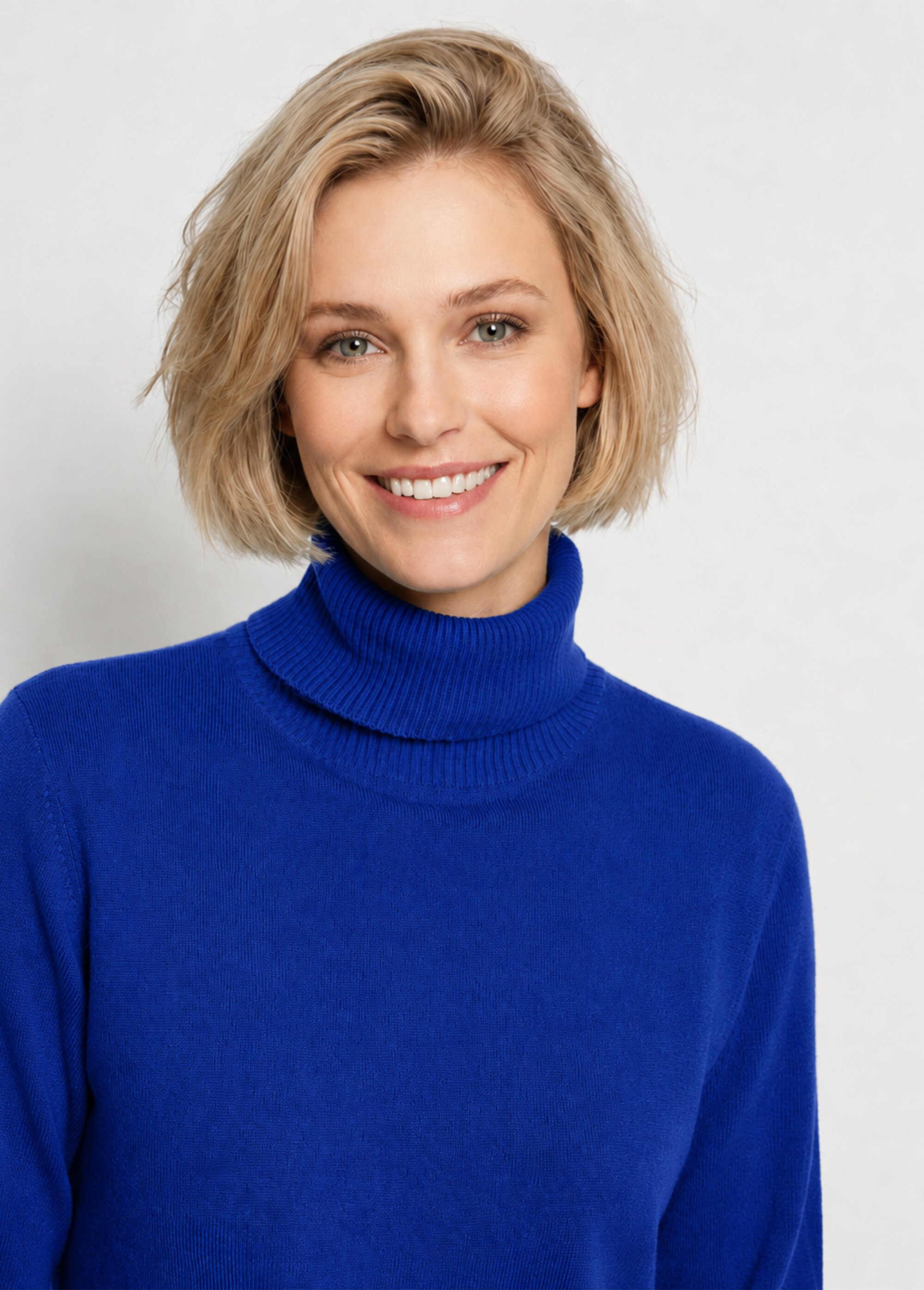 Pull doux col roulé manches longues Femme Bleu PANTHEON DE1