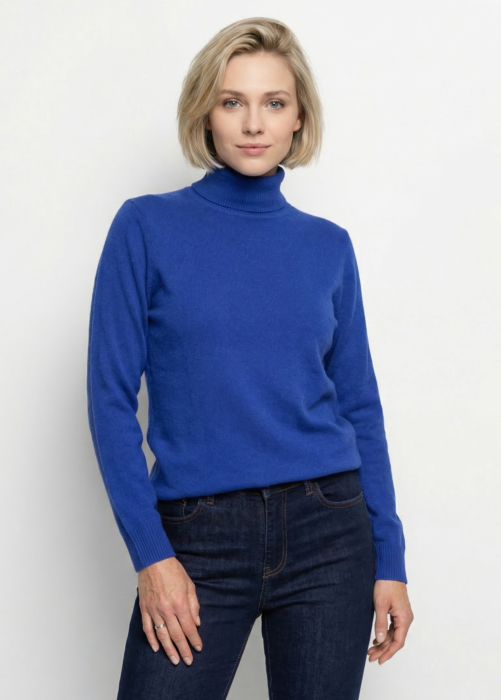 Pull doux col roulé manches longues Femme Bleu PANTHEON FA2