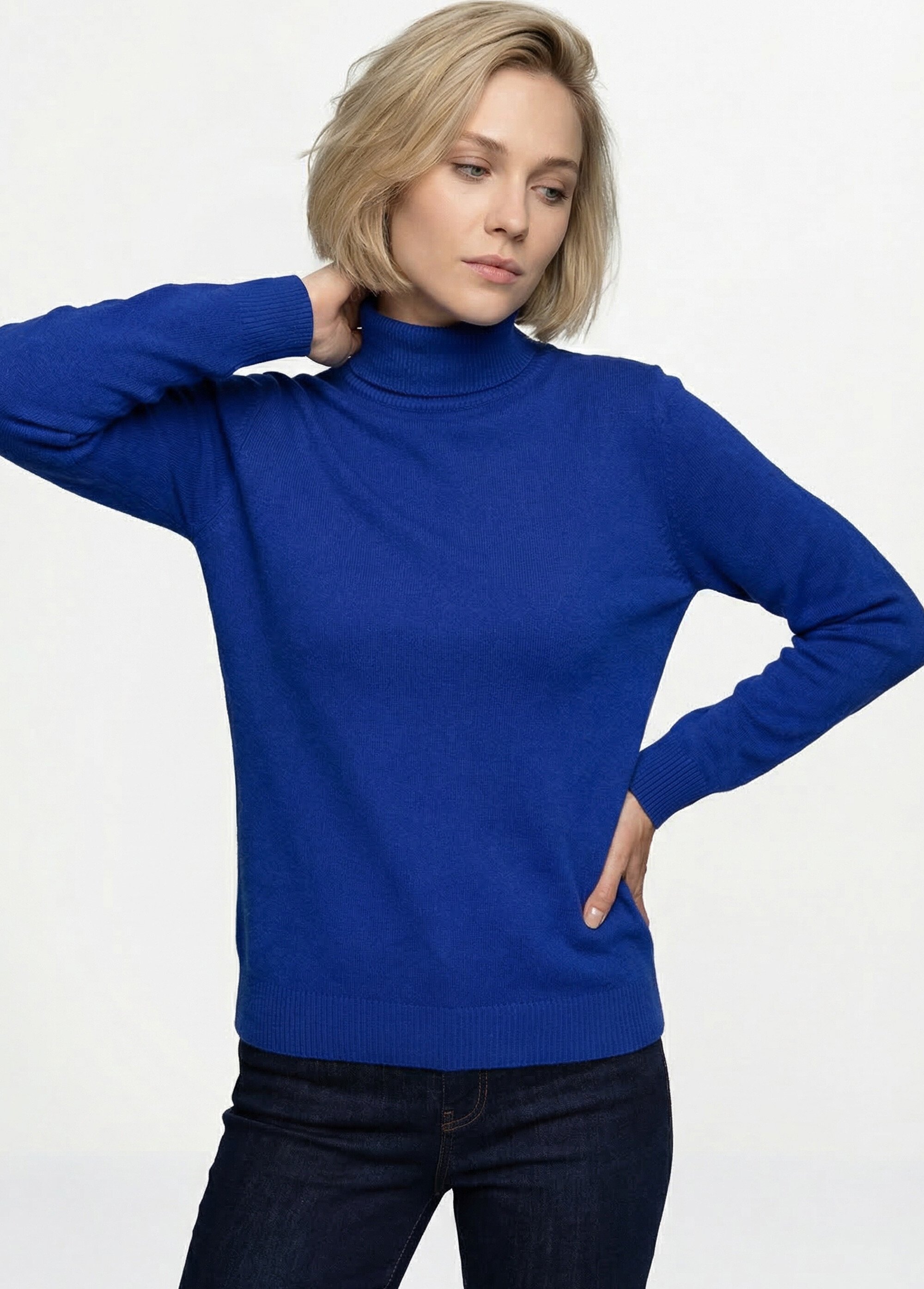 Pull doux col roulé manches longues Femme Bleu PANTHEON MV1