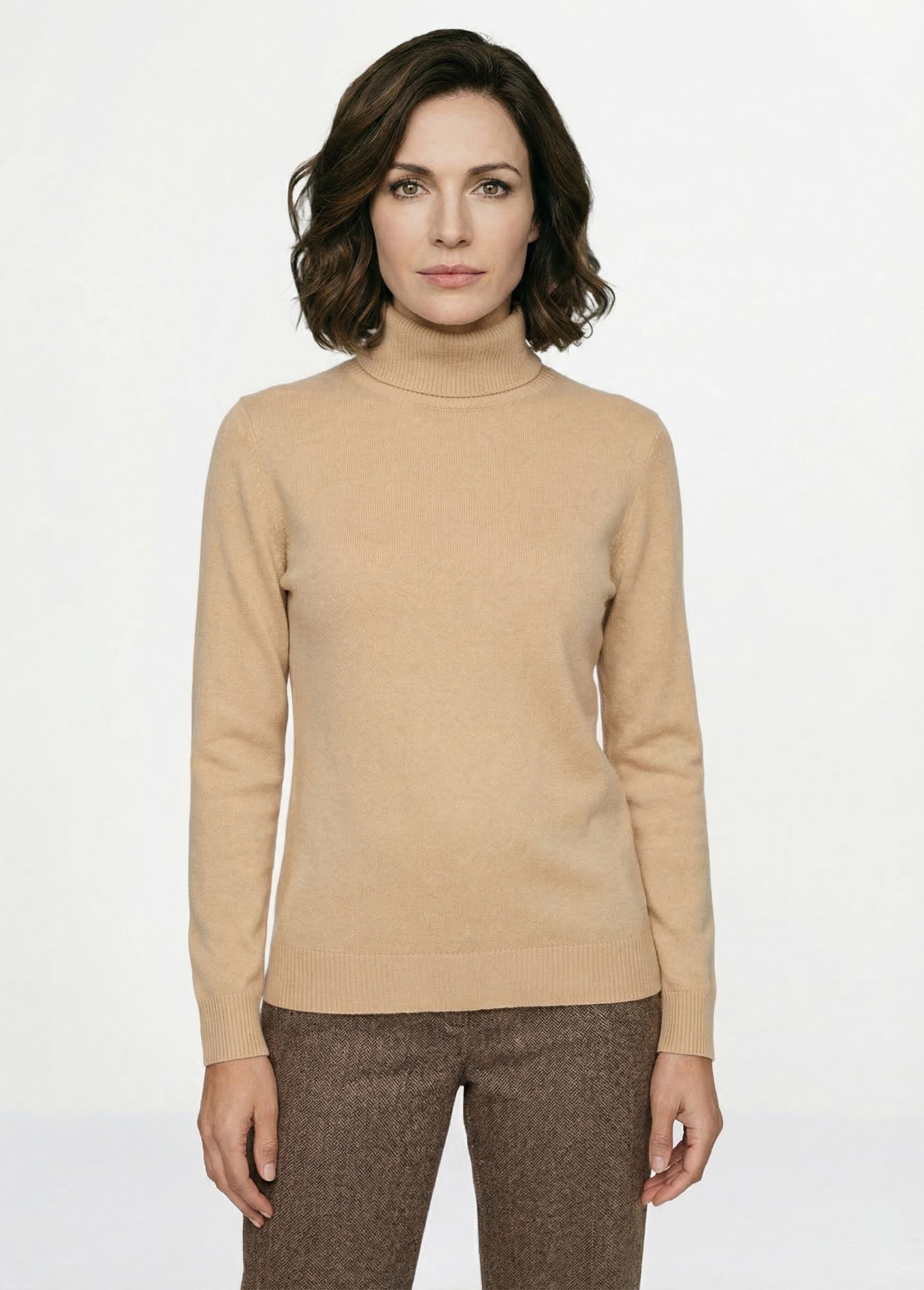 Pull doux col roulé manches longues Femme Marron PANTHEON FA1