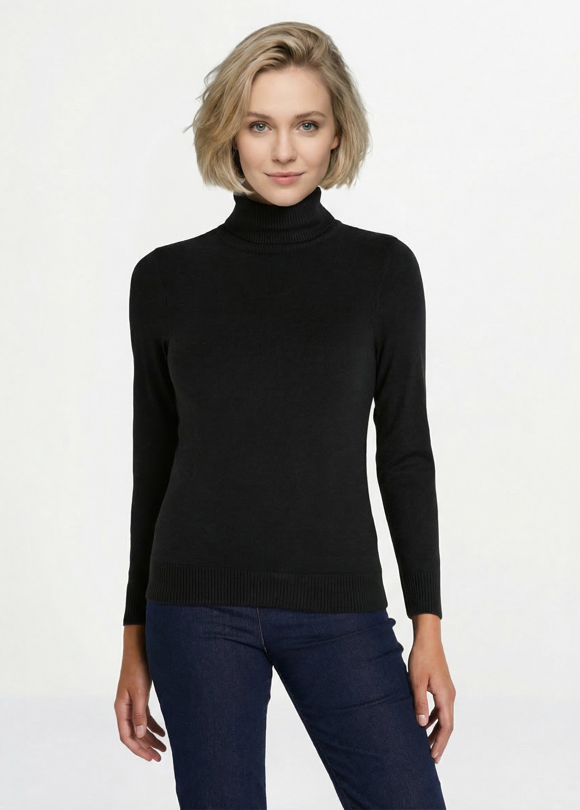 Pull doux col roulé manches longues Femme Noir PANTHEON FA1