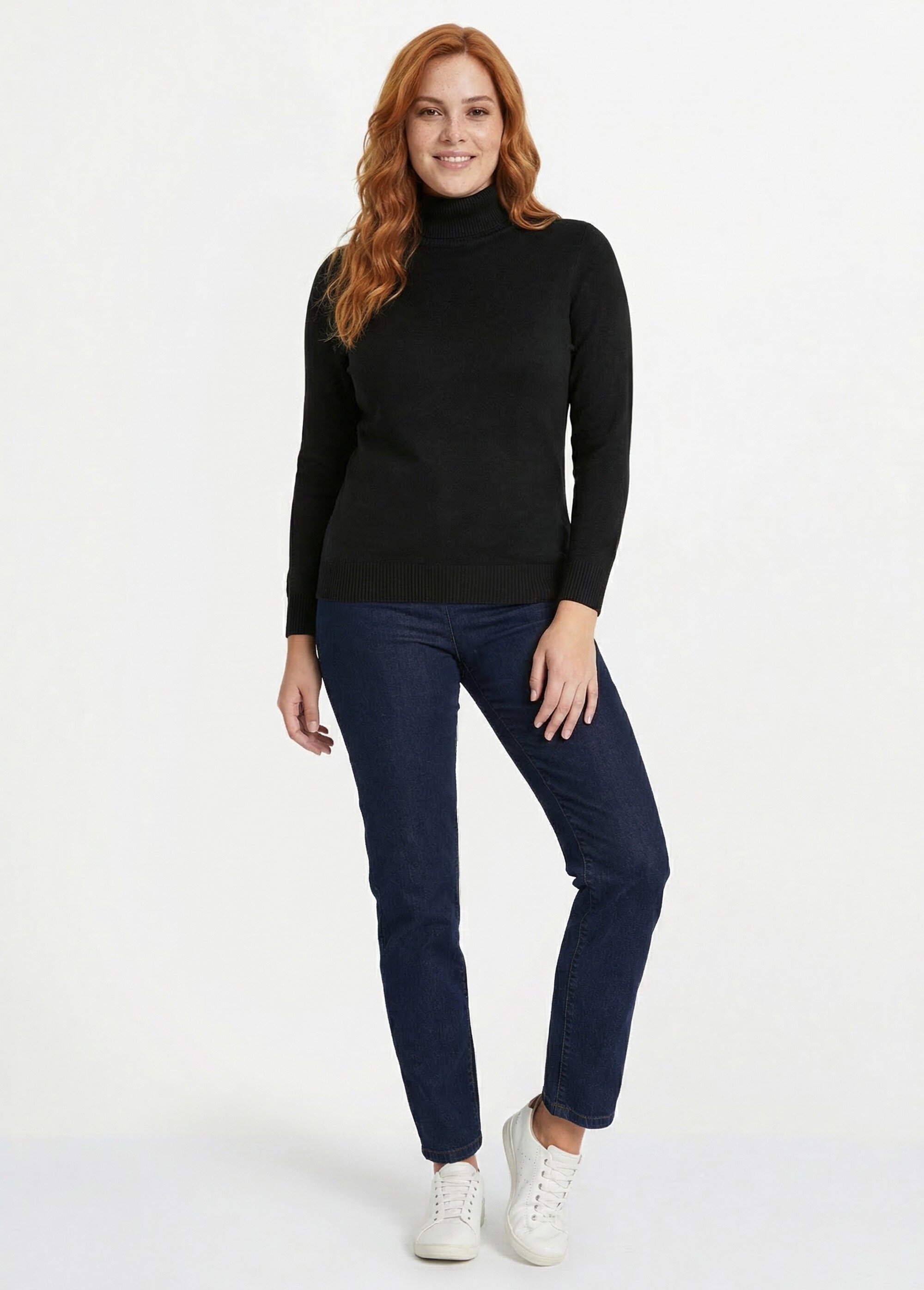 Pull doux col roulé manches longues Femme Grande Taille Noir PANTHEON SI1