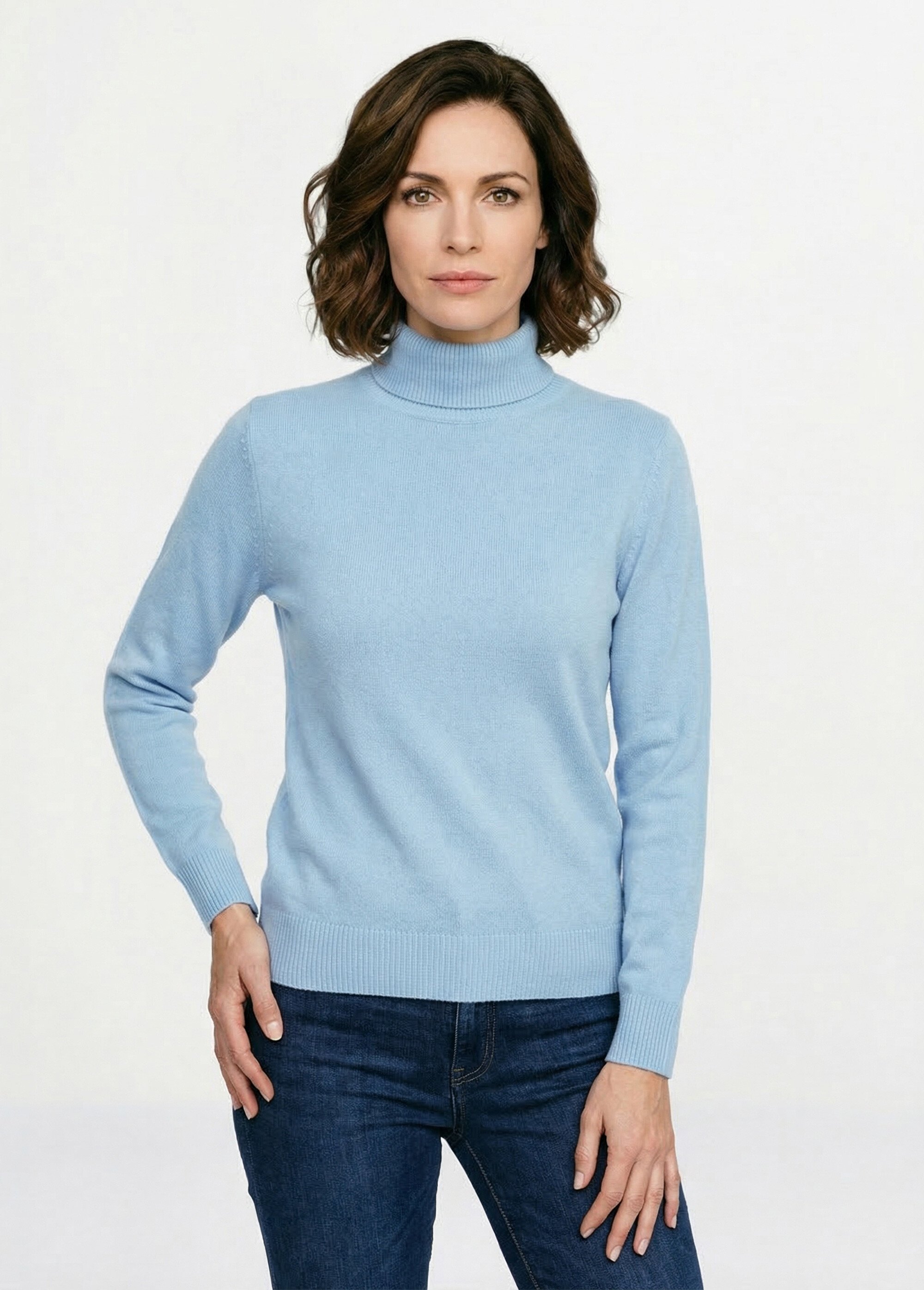 Pull doux col roulé manches longues Femme Bleu PANTHEON FA1