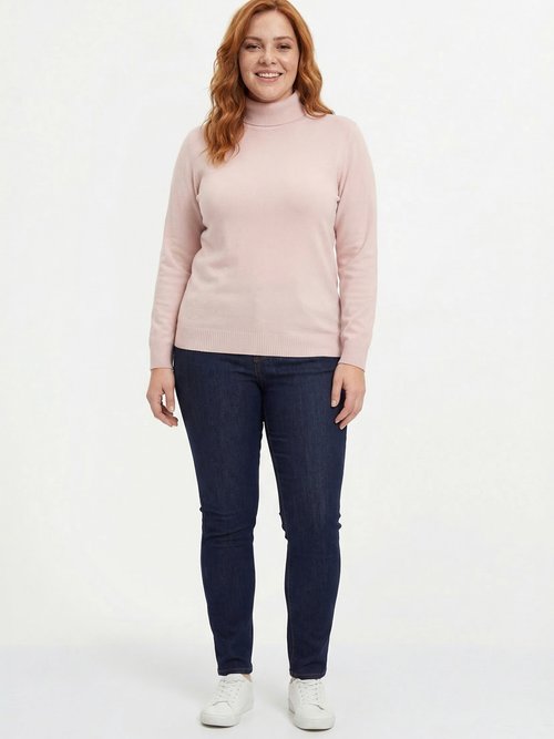 Pull doux col roulé manches longues Femme Grande Taille Rose PANTHEON SI1