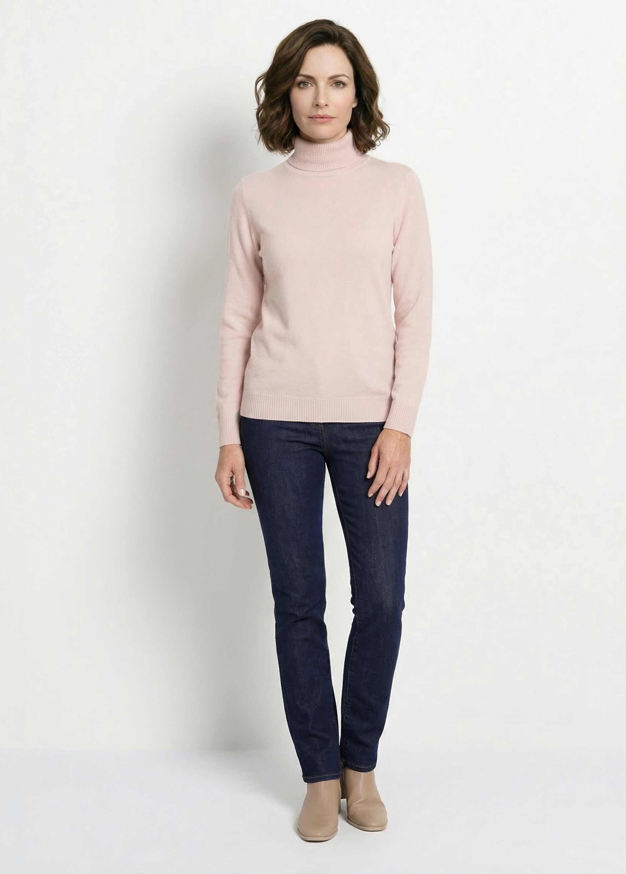 Pull doux col roulé manches longues Femme Rose PANTHEON SI1