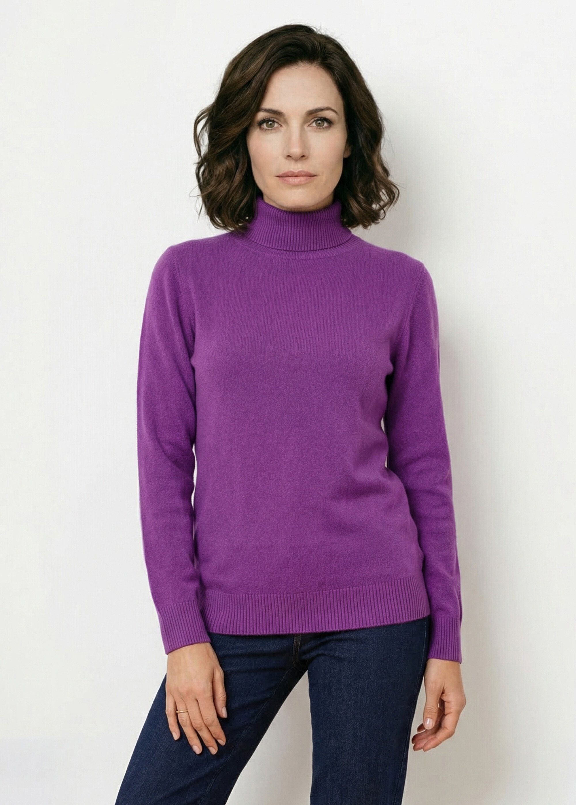 Pull doux col roulé manches longues Femme Violet PANTHEON FA1