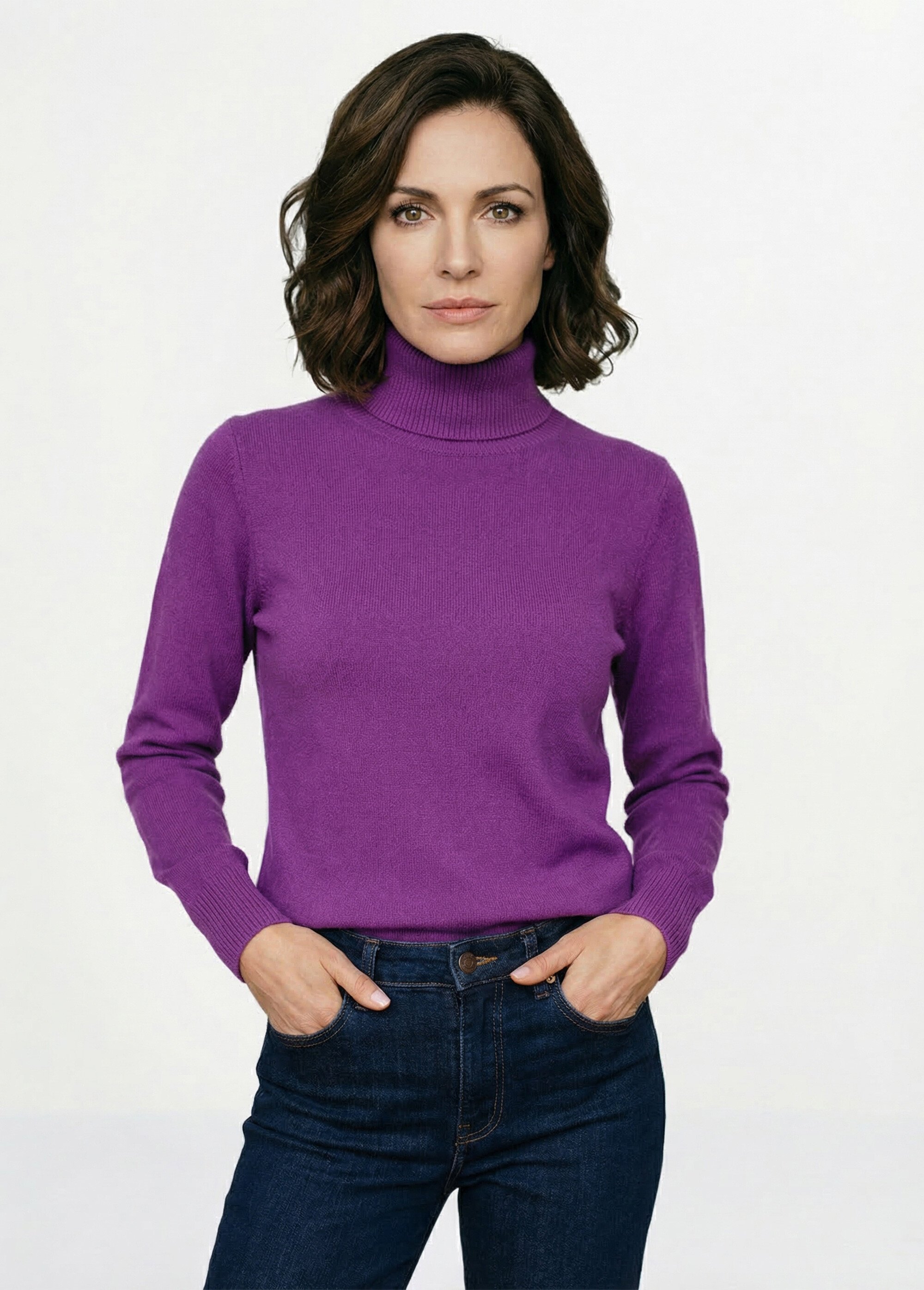 Pull doux col roulé manches longues Femme Violet PANTHEON FA2