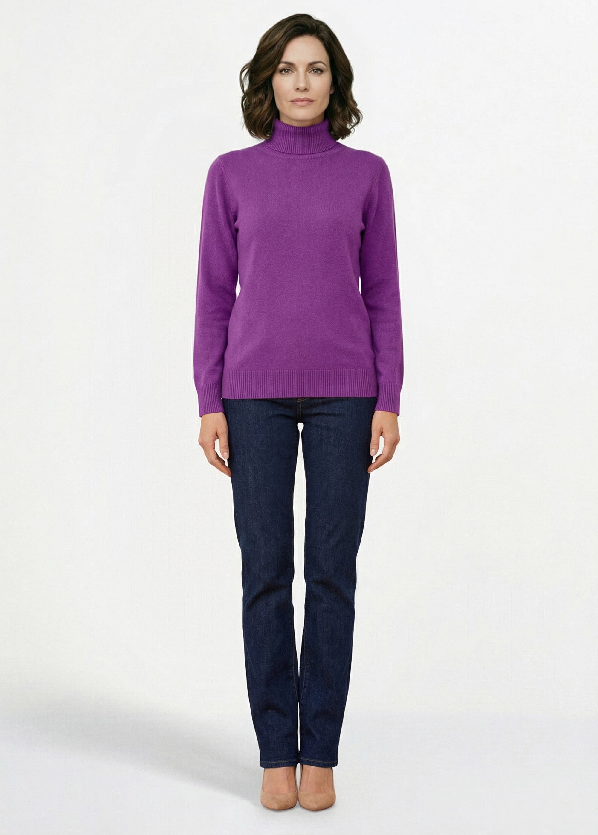 Pull doux col roulé manches longues Femme Violet PANTHEON SI1