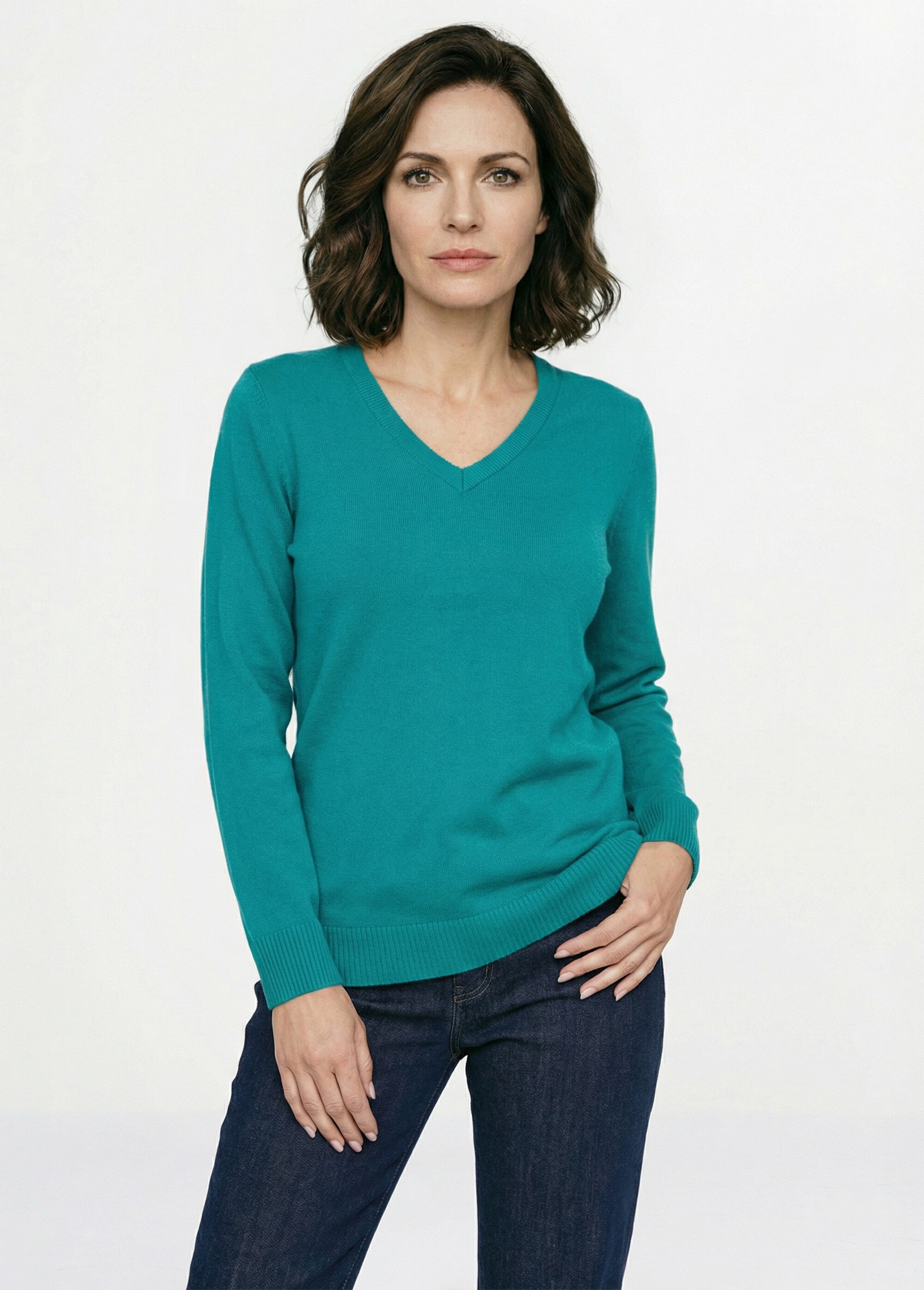 Pull doux col V manches longues Femme Vert PARMELIE FA1
