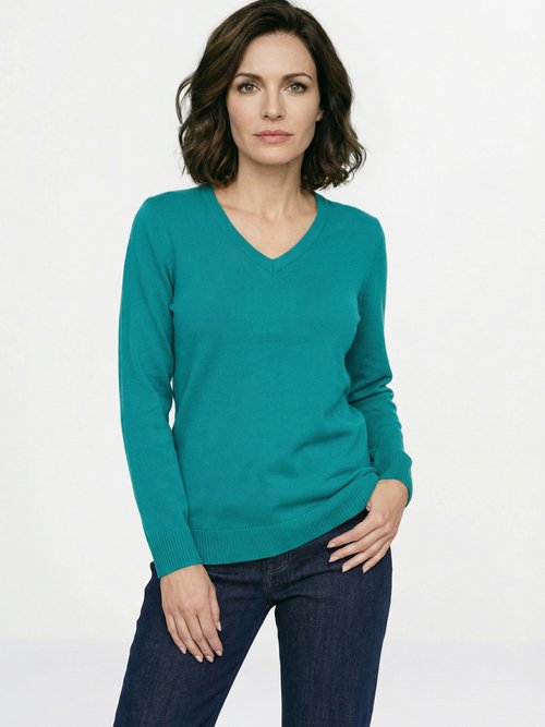 Pull doux col V manches longues Femme Vert PARMELIE FA1