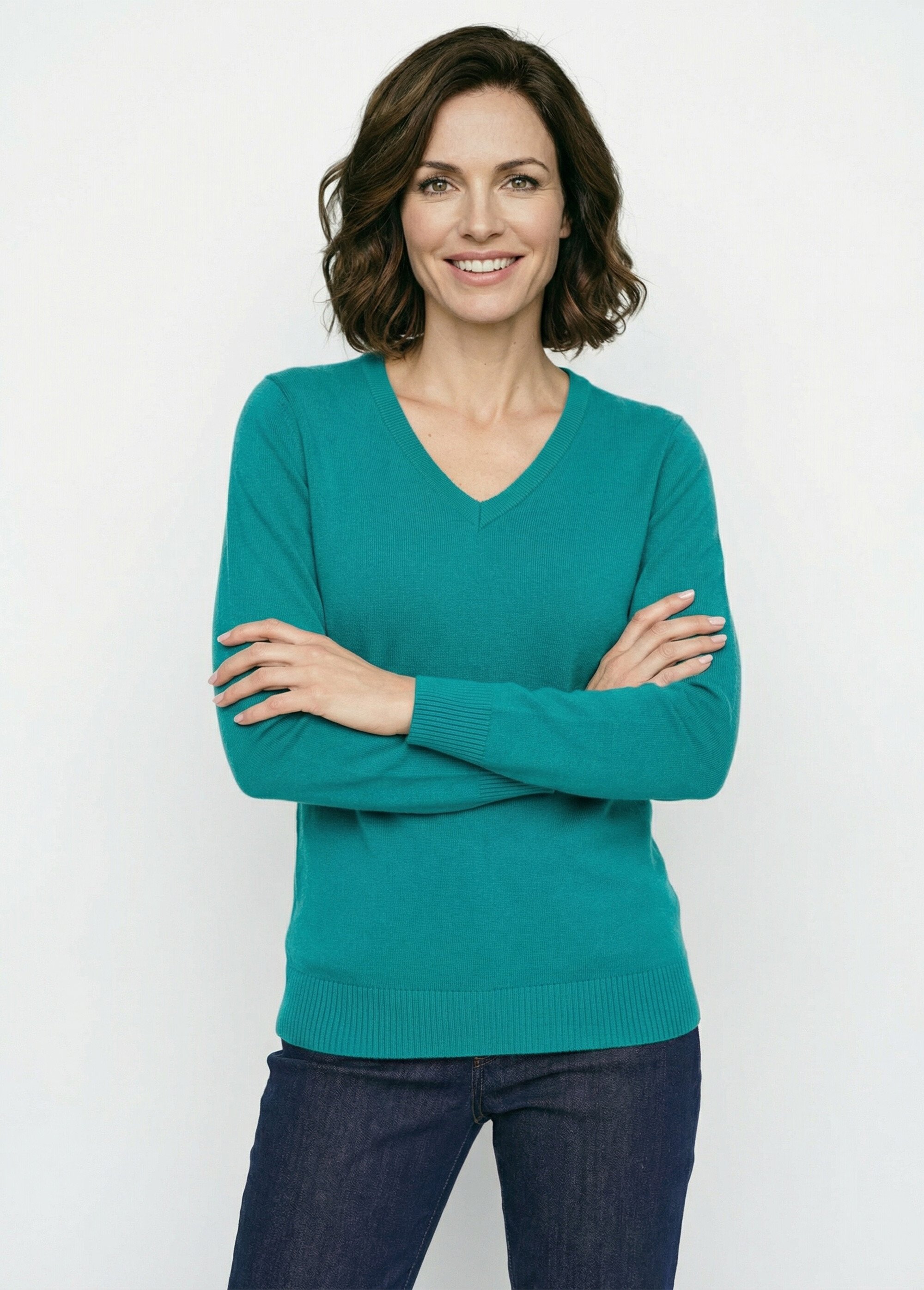 Pull doux col V manches longues Femme Vert PARMELIE MV1