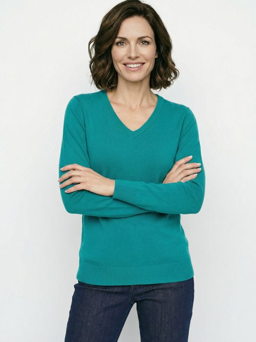 Pull doux col V manches longues Femme Vert PARMELIE MV1