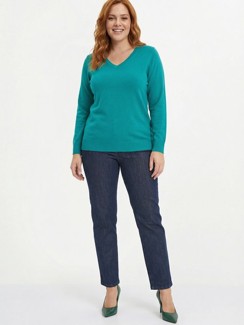 Pull doux col V manches longues Femme Grande Taille Vert PARMELIE SI1