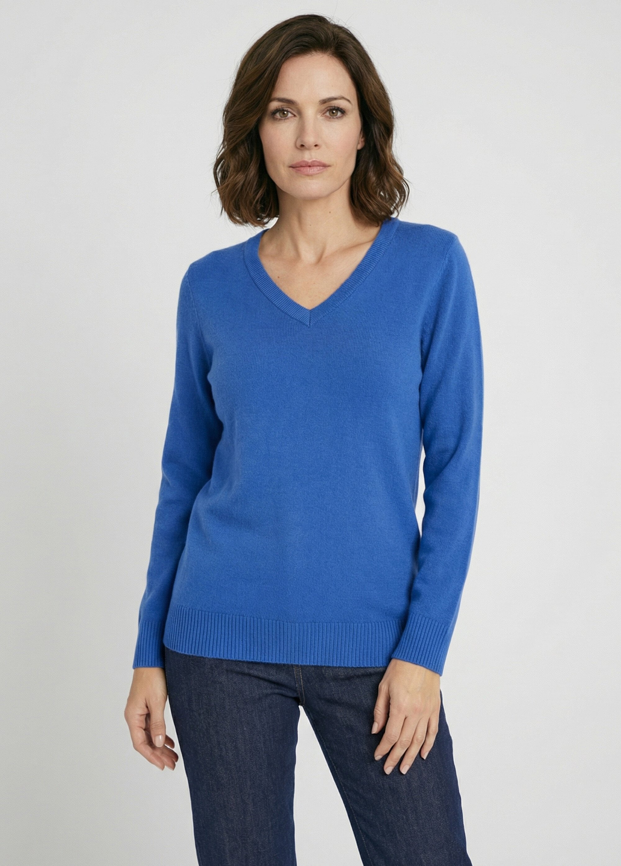 Pull doux col V manches longues Femme Bleu PARMELIE FA1